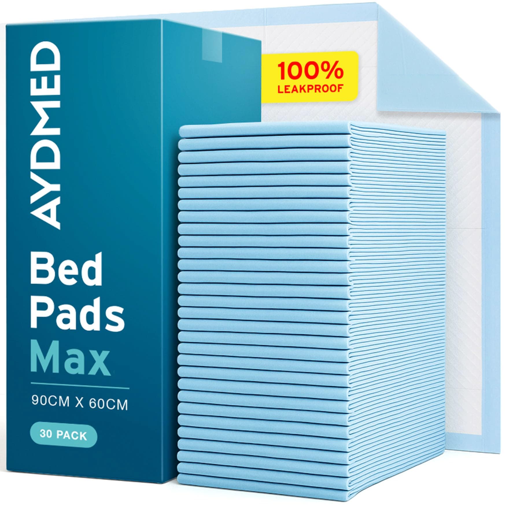 Aydmed 30 x Premium Disposable Incontinence Bed Pads | Large Waterproof and Ultra Absorbent Protectors for Mattress, Sofa and Chair for Babies, Adults and Elderly (60 cm x 90 cm)