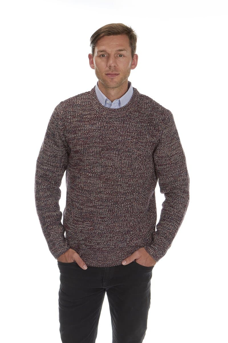 Urban Revival Mens Tri-Marl Sweater Jumper Crew Neck Knitwear Winter Warm Thick Burgundy L