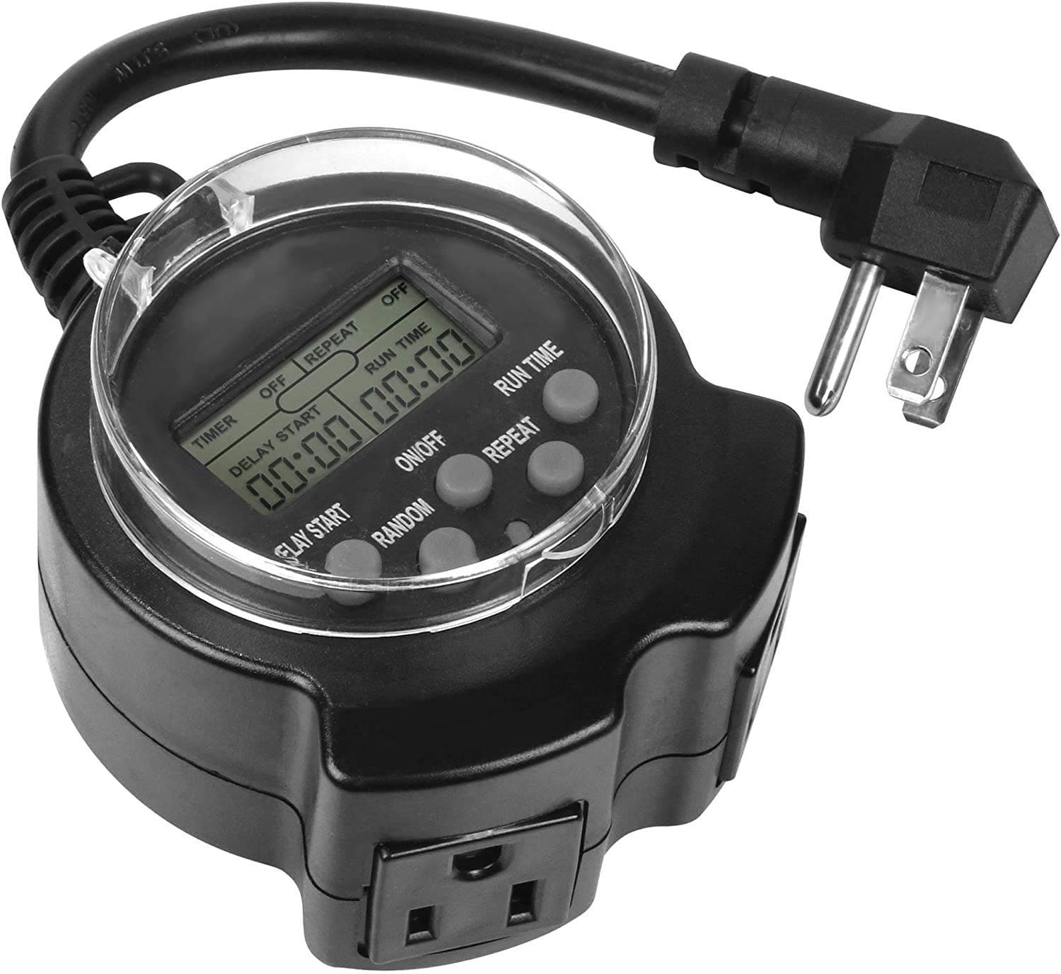 Clear Power Outdoor Digital Programmable Timer, 2 Grounded Outlet with 6 inch Cords, Flat Grounded Plug DCOT-0004-DC