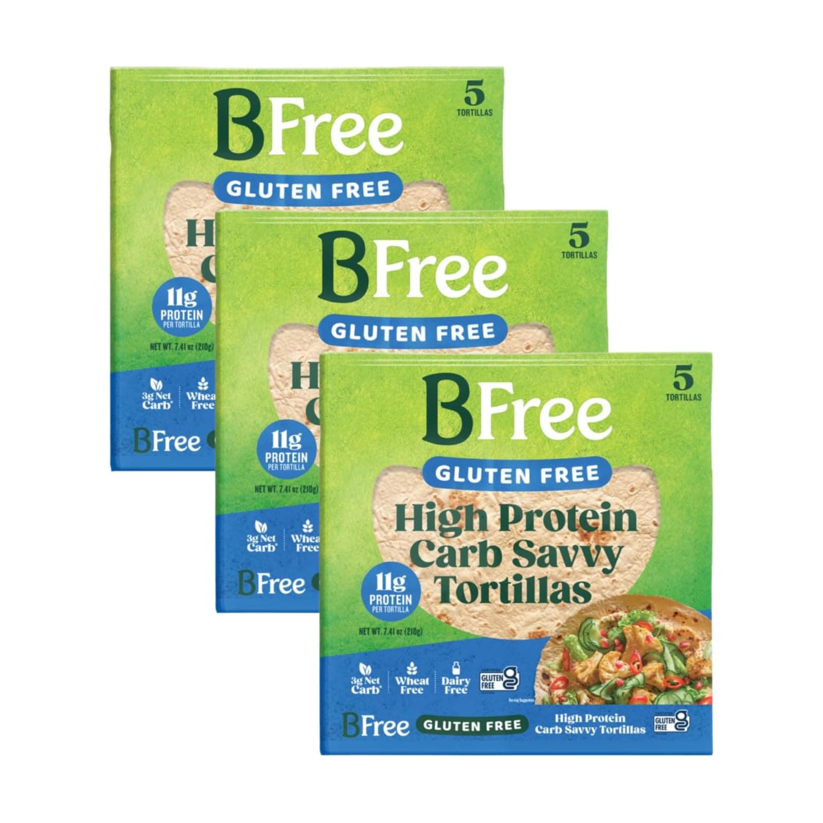 BFree High Protein Carb Savvy Tortillas, 7.41 OZ - 5 Tortillas (Pack of 3)