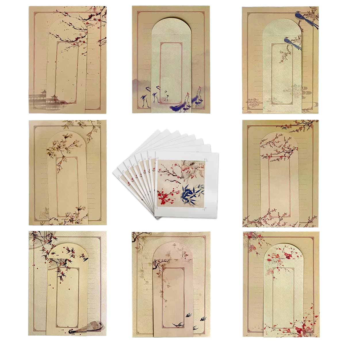 104 PCS Stationary Paper and Envelopes Set, writing paper stationery set (64 stationery paper + 32 envelopes+8 sealing labels) 8 Different Style Retro Writing Stationery Paper Letter Set