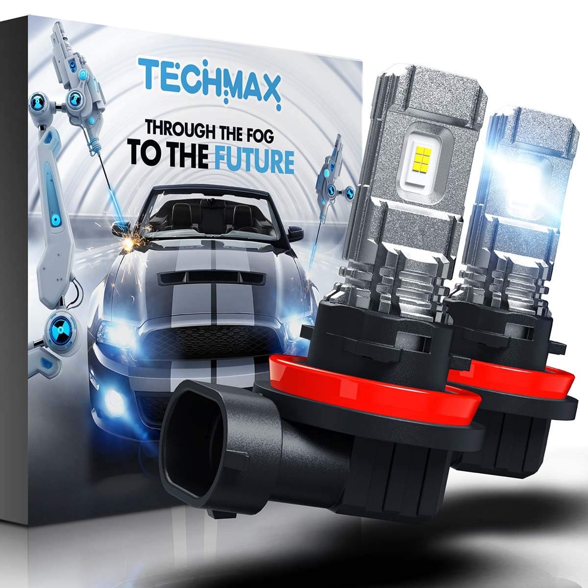 TECHMAX H11 LED Fog Light Bulb,H8 DRL 6000K Xenon White 2800LM 60W 320°Beam Angle Pack of 2
