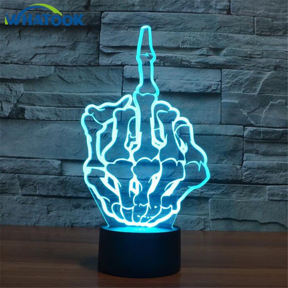 Creative Middle Finger Skull 3D LED Night Light Bedside Nightlight Indoor Decoration Lighting Best Xmas Gift for Baby [Energy Class A++]