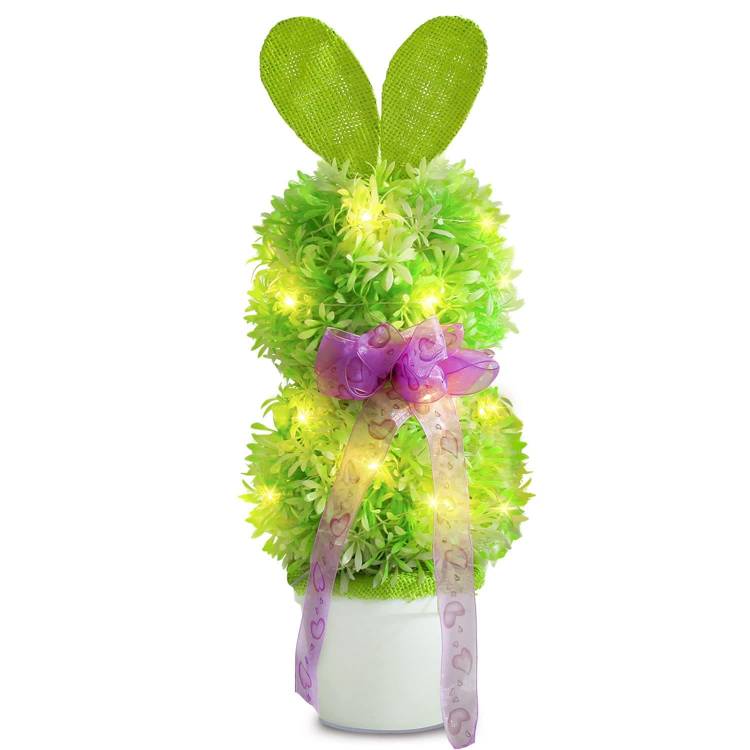 Remon Easter Table Center Decoration-18Inch Easter Lighted Bunny Bonsai, Timing Batteries Powered with 20 LED Warm Lights, Prelit Artificial Grass Rabbit Tree for Easter Home Indoor Decor