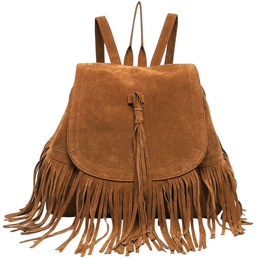 Remeehi Women Tassel Hobo Drawstring Belt Casual Backpack Brown