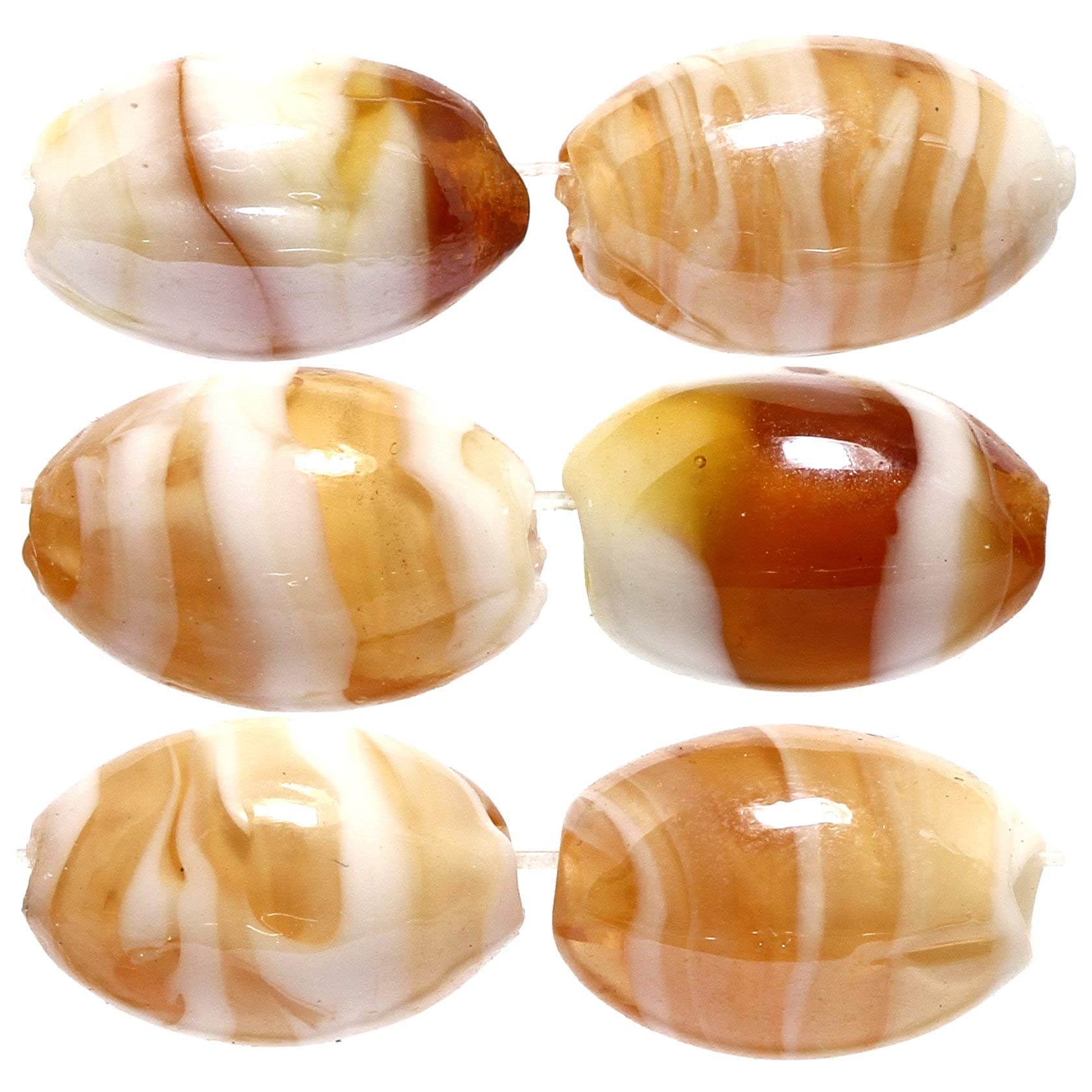 28pcs 18x12mm White Amber Orange Tan Swirl Shiny Oval Football Shape Glass Marble Spacer Beads Loose Findings Arts and Craft Making Jewelry Parts