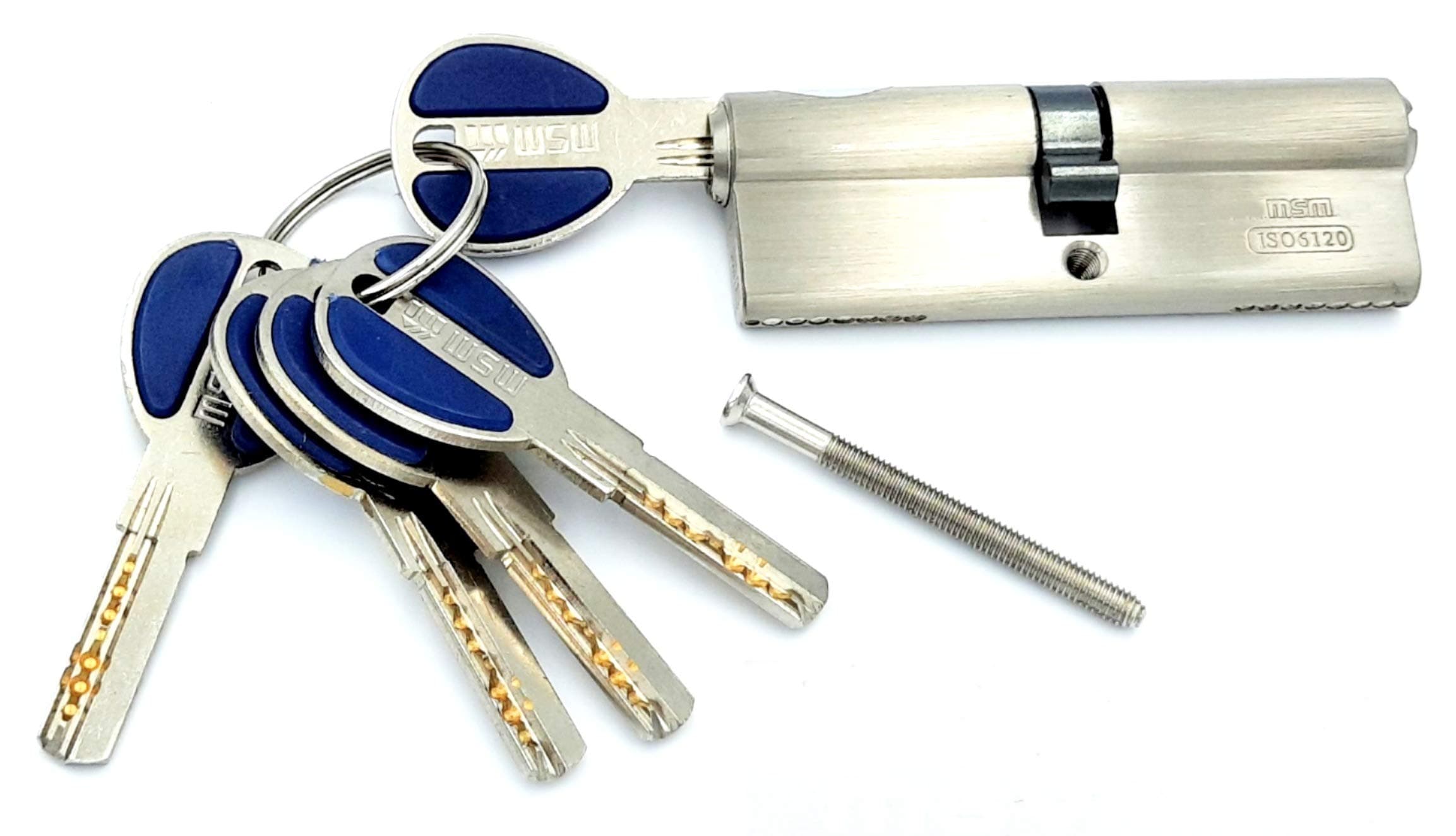 MSM Msvilla lock cylinder ISO9001, 5 computer keys with rubber grip, spanish product for all kinds of door handles (90mm, silver)