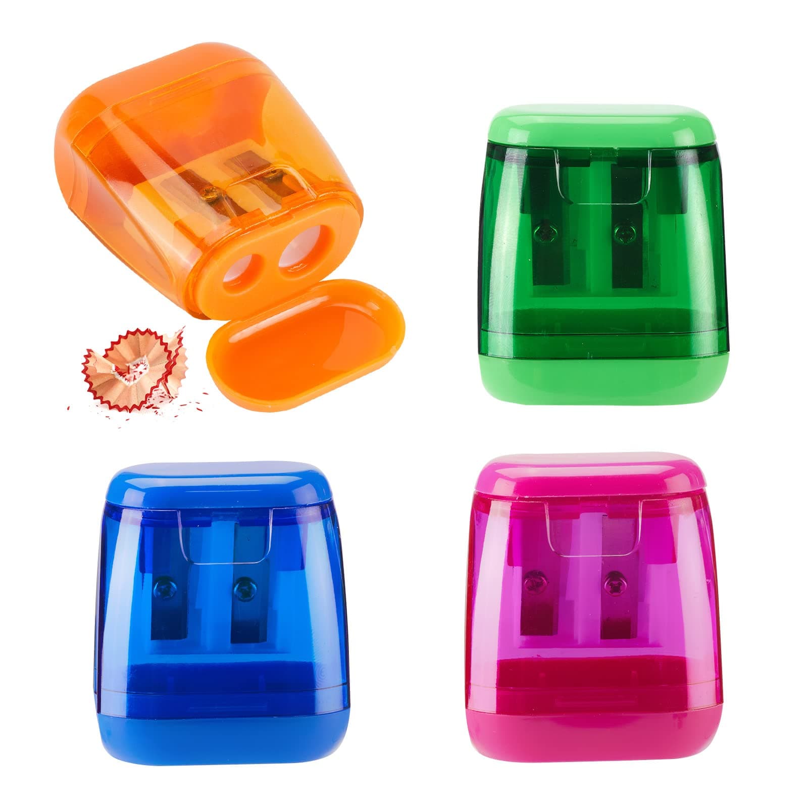 Colored Pencil Sharpeners Manual, Hand Held Small Compact Pencil Sharpener for Kids with Lid Dual Hole, (8-11mm) No.2/Makeup Pencils Classroom Adults Artist Students School Home Office -4PCS