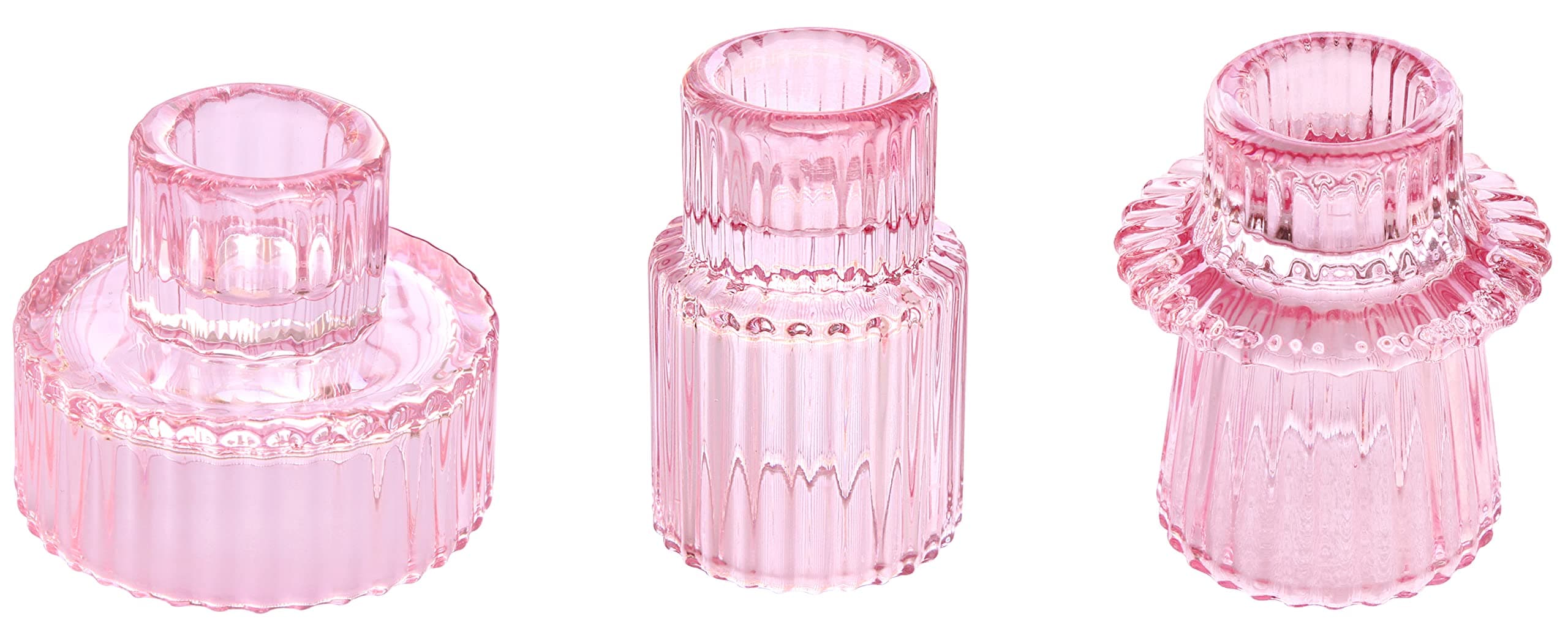 Vixdonos Pink Candlestick Holders Set of 3 Glass Candle Holders for Taper Candles,Pillar Candles and Tealight Candles