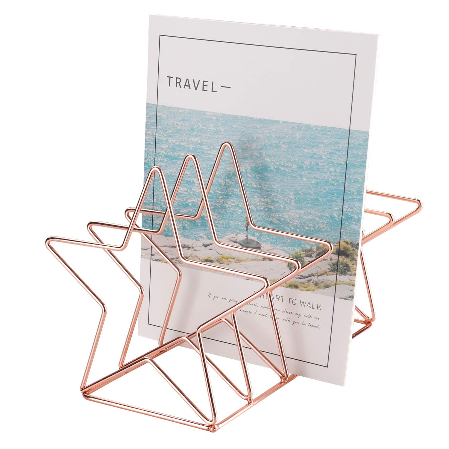 Nugorise File Sorter, Wire 5 Slot Magazine Holder Rack, Decorative Desk Office Supplies Organizer for Mail, Folder, Magazine, Book and More, Rose Gold