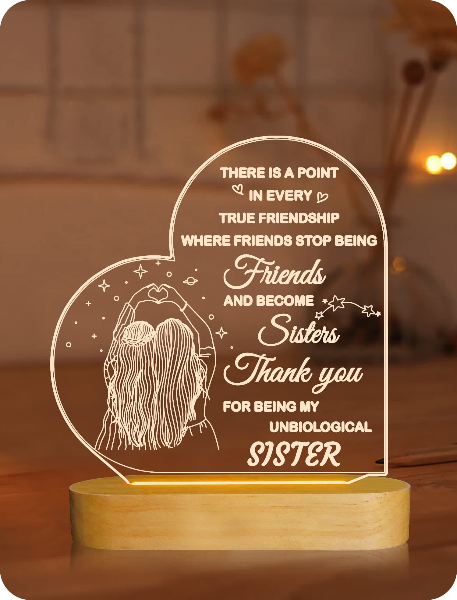 Best Friends Birthday Gifts for Women,Thank You Unique Gift for Sister Bestie Xmas Romantic Present, Soft Warm Colors 3D Illusion Lamp LED Night Light