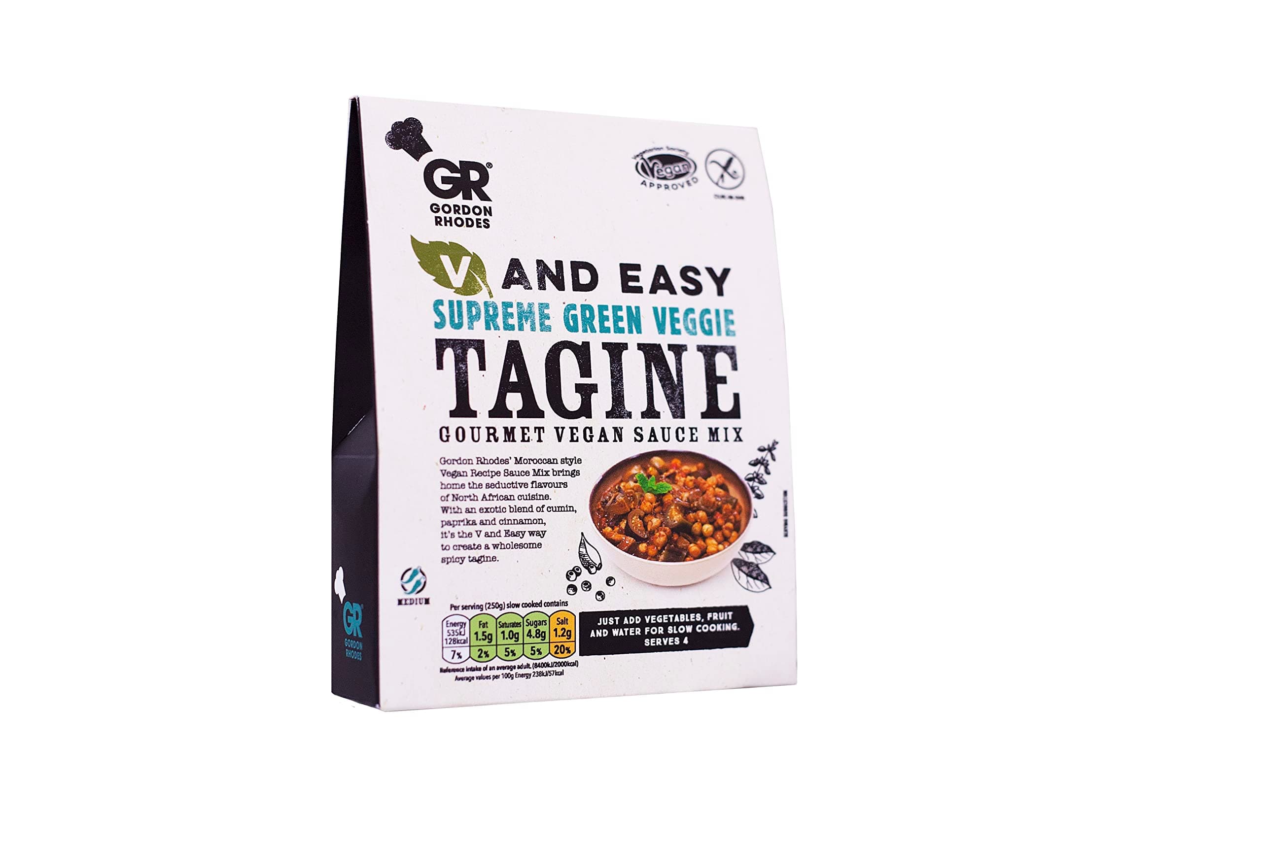 Gordon Rhodes' Supreme Green Tagine Gourmet Vegan Sauce Mix with an Exotic Blend of Cumin, Paprika and Cinnamon. Free from Meat and Gluten, Slow Cook for a Fresh and Healthy Veggie tagine. (1 x 75gm)