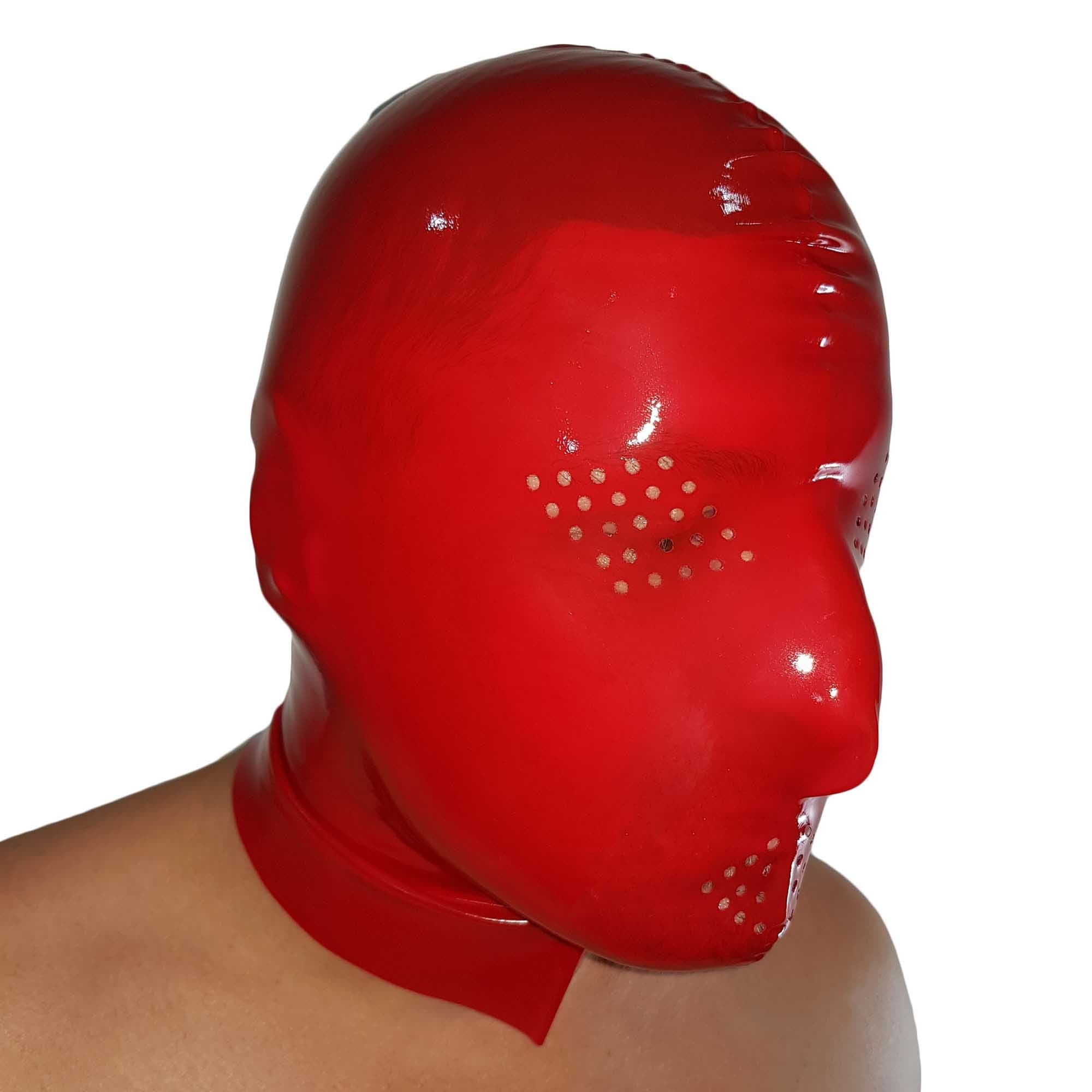 Lequida Brand New Perforated Transparent Red Latex Rubber Gummi Hood Mask (One Size)