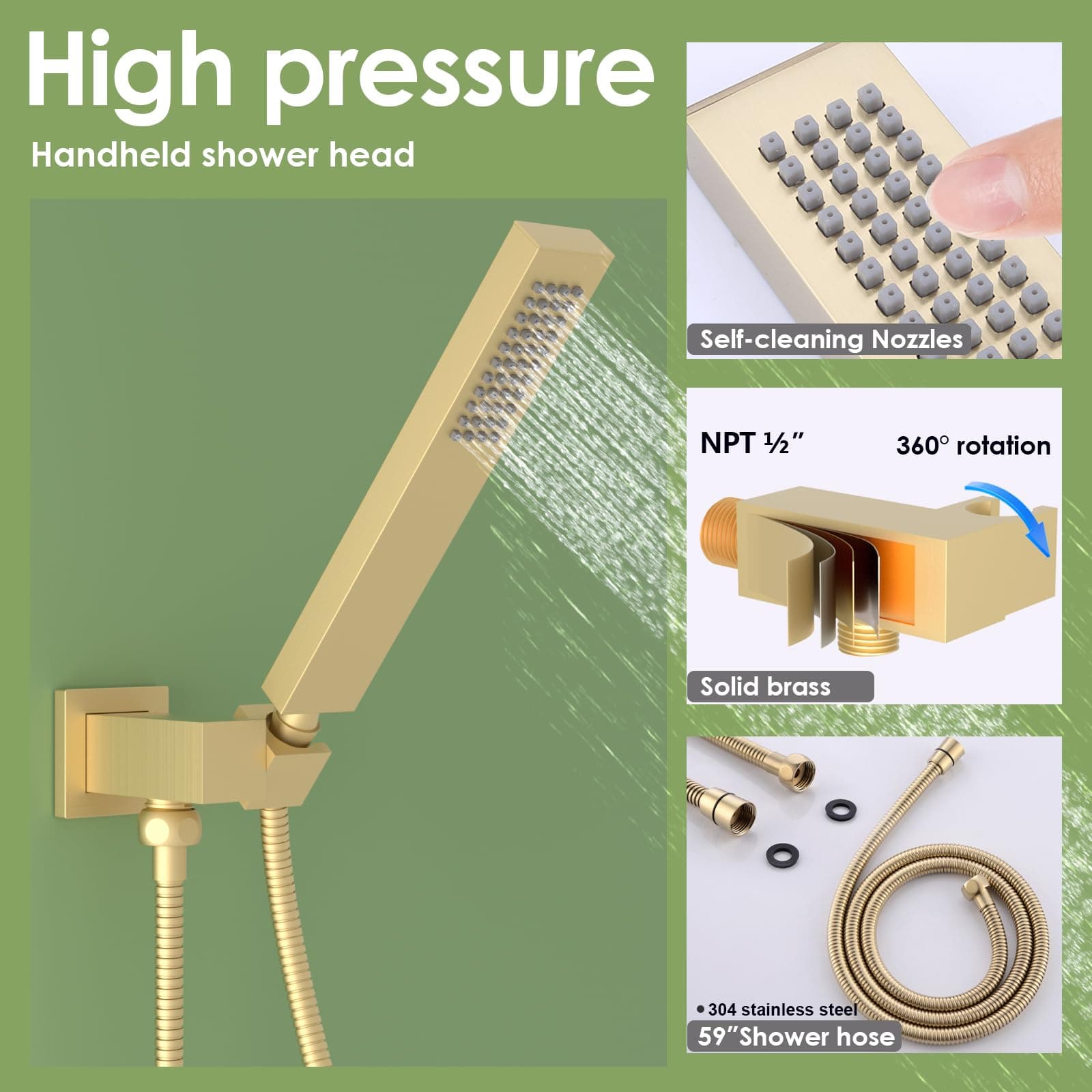 Enga Brushed Gold Rain Shower System with 4 Body Shower Jets 12inch Wall Mount Rainfall Shower Head & Handheld, Multi Shower Head System Rain Shower Faucets sets Combo with Rough-in Valve