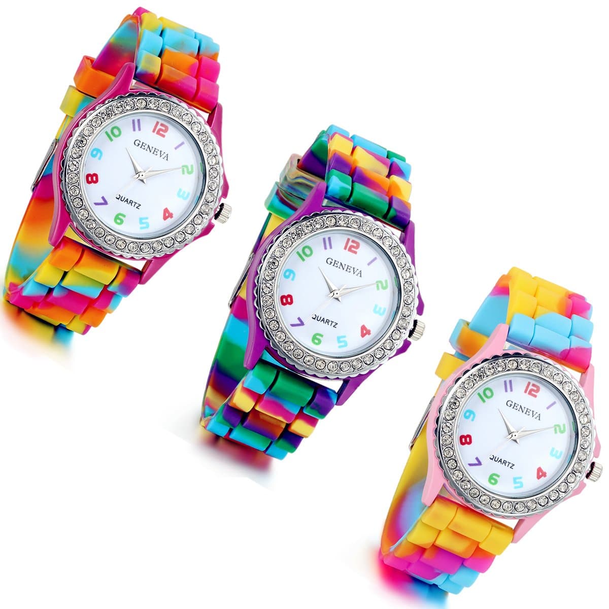 Women's Quartz Watch Rhinestone Rainbow Color Silicon Jelly Fun Play Colorful Casual Dress Wrist Watches Birthday