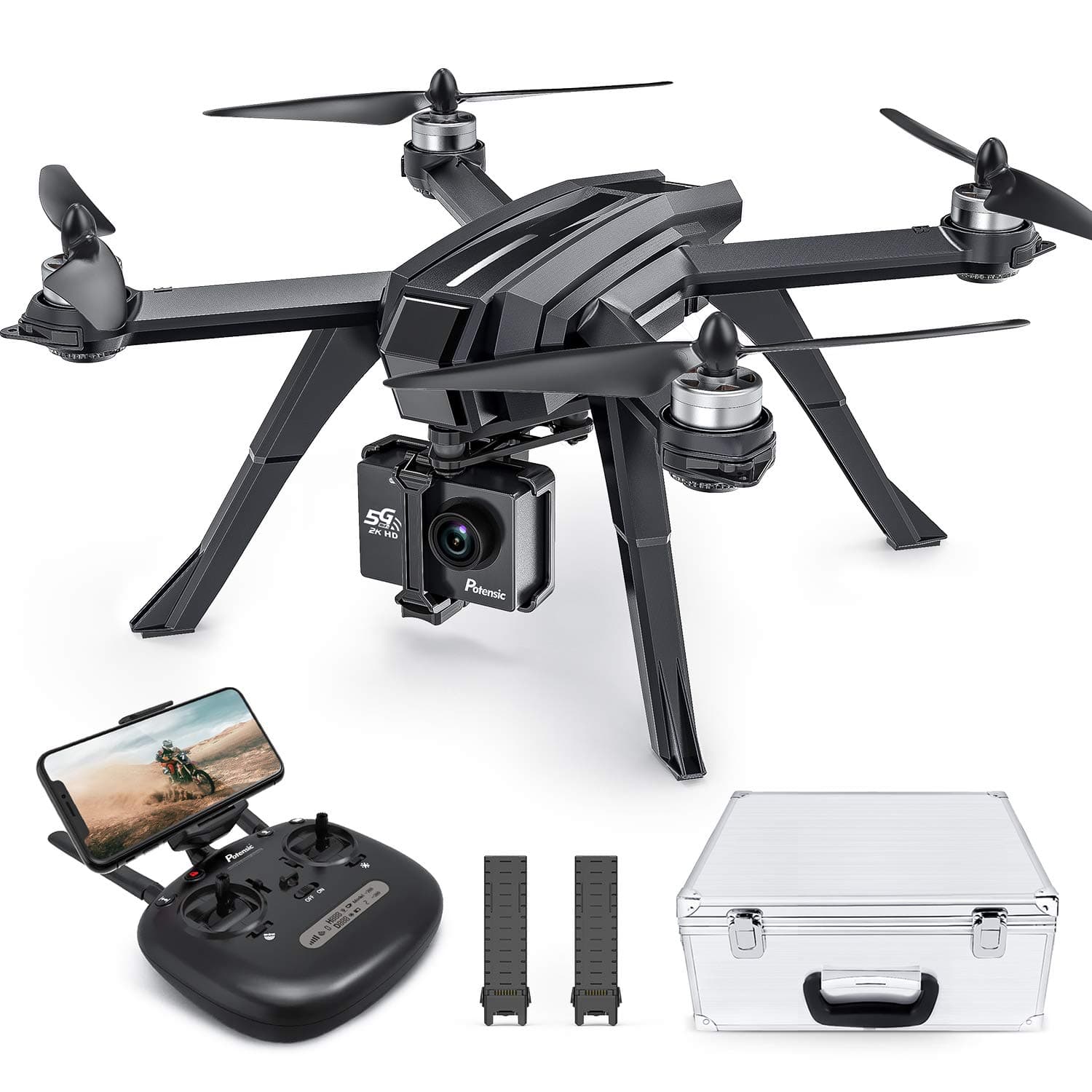 Potensic D85 FPV Drone with 2K Camera for Adult with Brushless Motor, 5G WiFi Live Video, RC Quadcopter for Beginner, GPS Return Home, Follow Me, Carry Case with 2 Batteries, 40 Min Long Flight Time