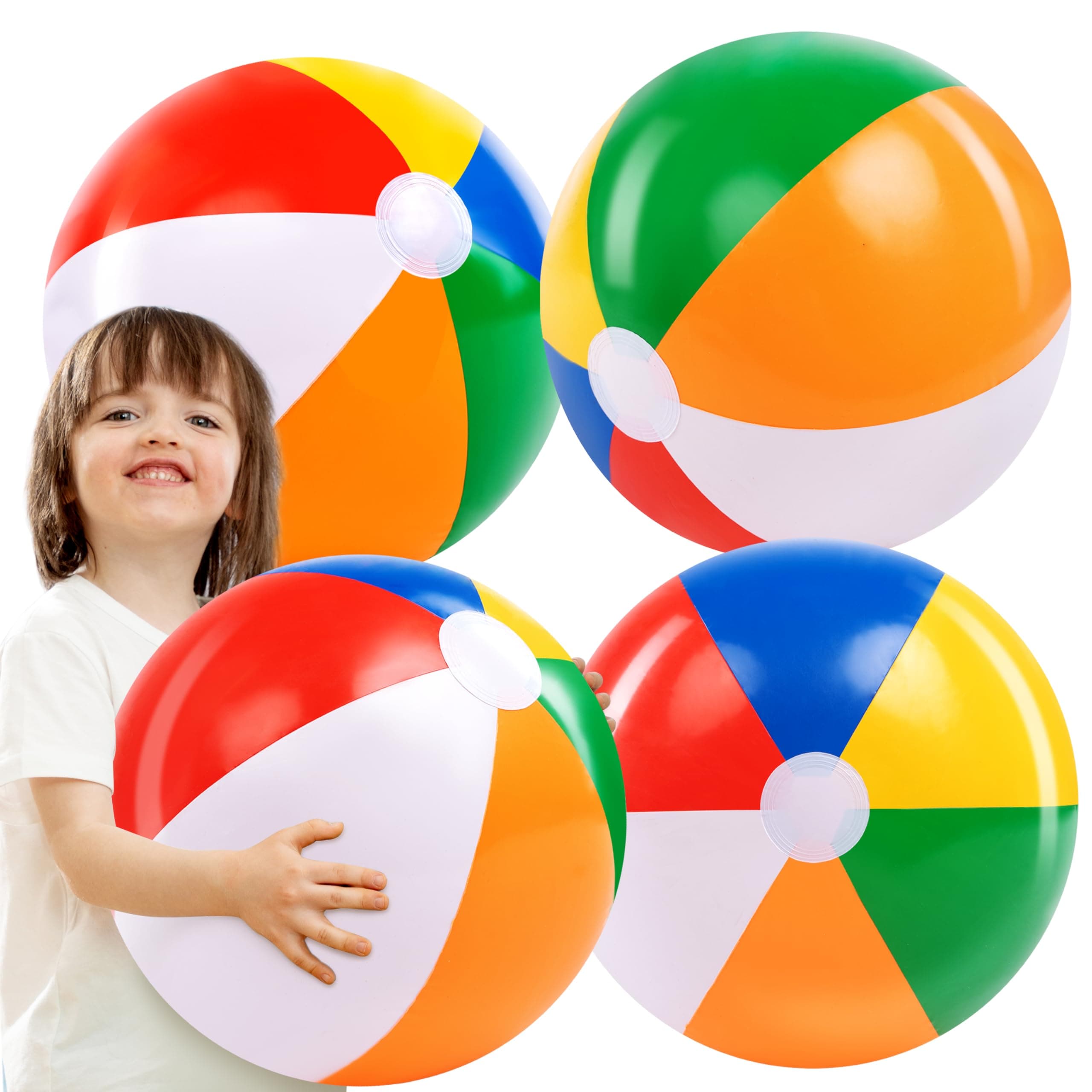 JOYIN 4 Packs 20" Inflatable Beach Balls, Large Rainbow Beach Balls for Pool Parties, Kids and Adults Summer Pool Party Toys, Beach Toys, Party Favors
