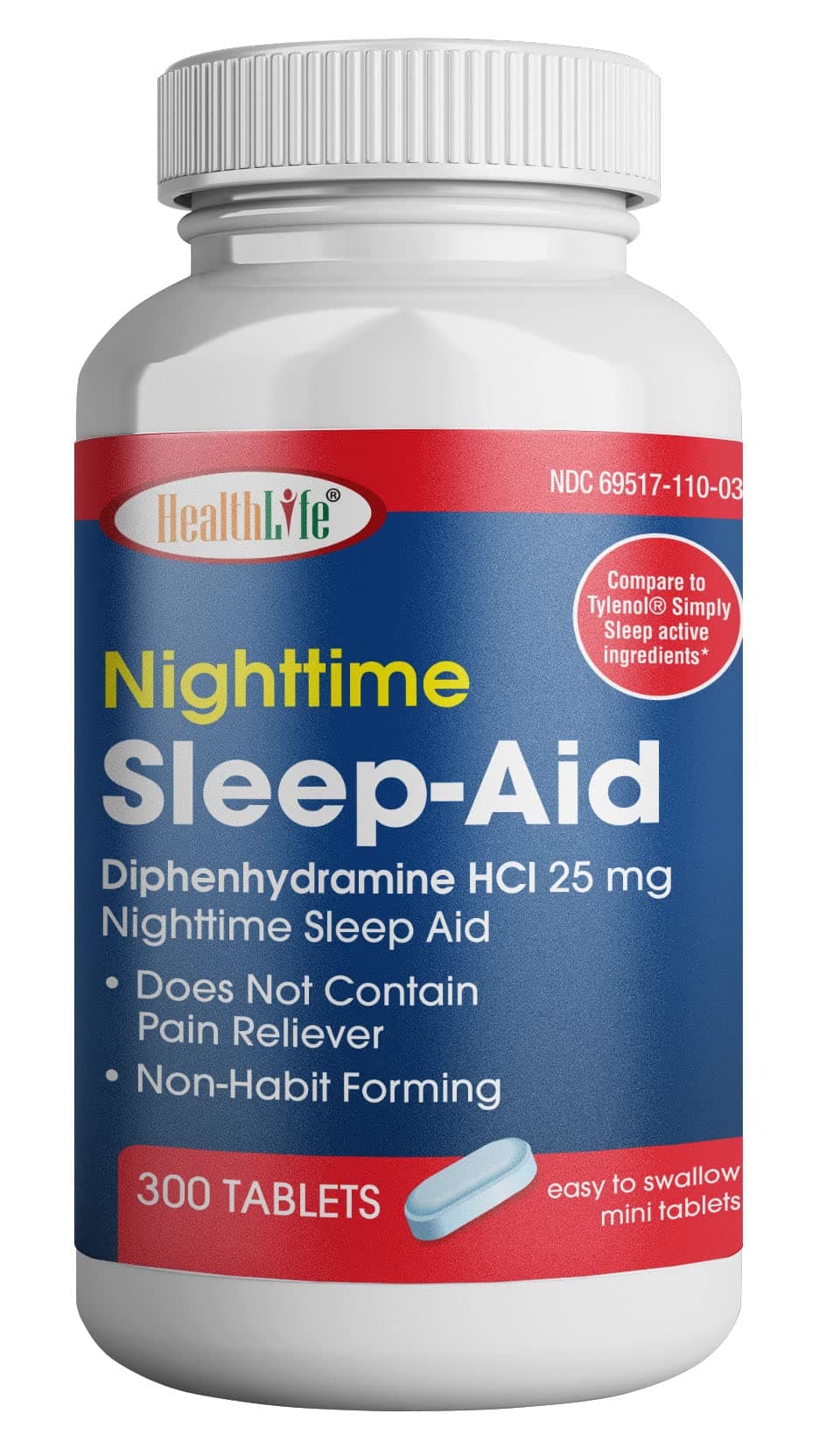 HEALTH LFE HealthLife® Sleep Aid (Diphenhydramine HCl Caplets, 25 mg Blue) 300 Count