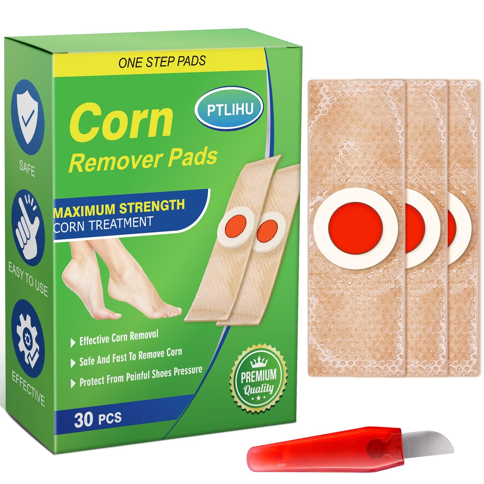 Corn Removers for Toes, 30 Pads Corn Removal for Feet, Foot Corn Callus Remover, Traditional Ingredients Corn Treatment, All-Day Pain Relief & Comfortable
