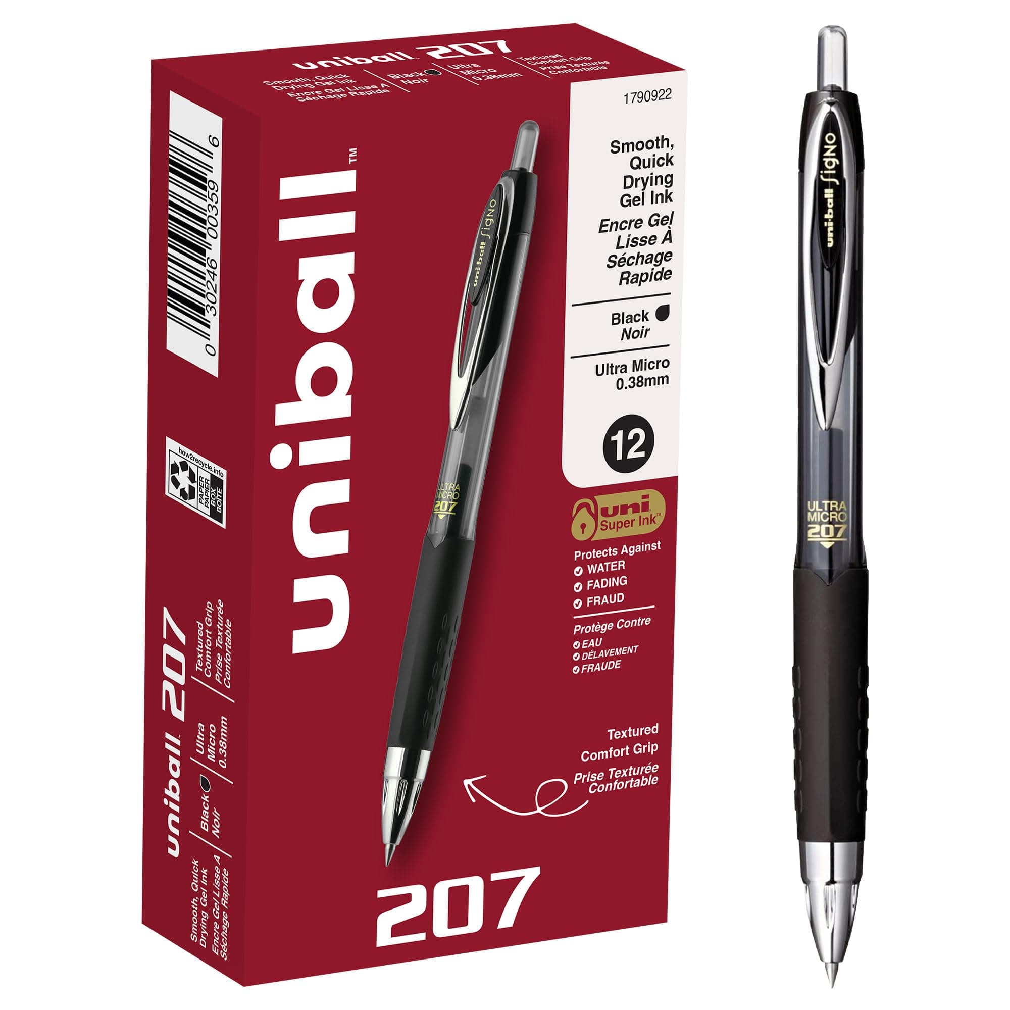 - uniball 207 Retractable Gel Pens, Ultra Micro Point (0.38mm), Black, 12 Pack