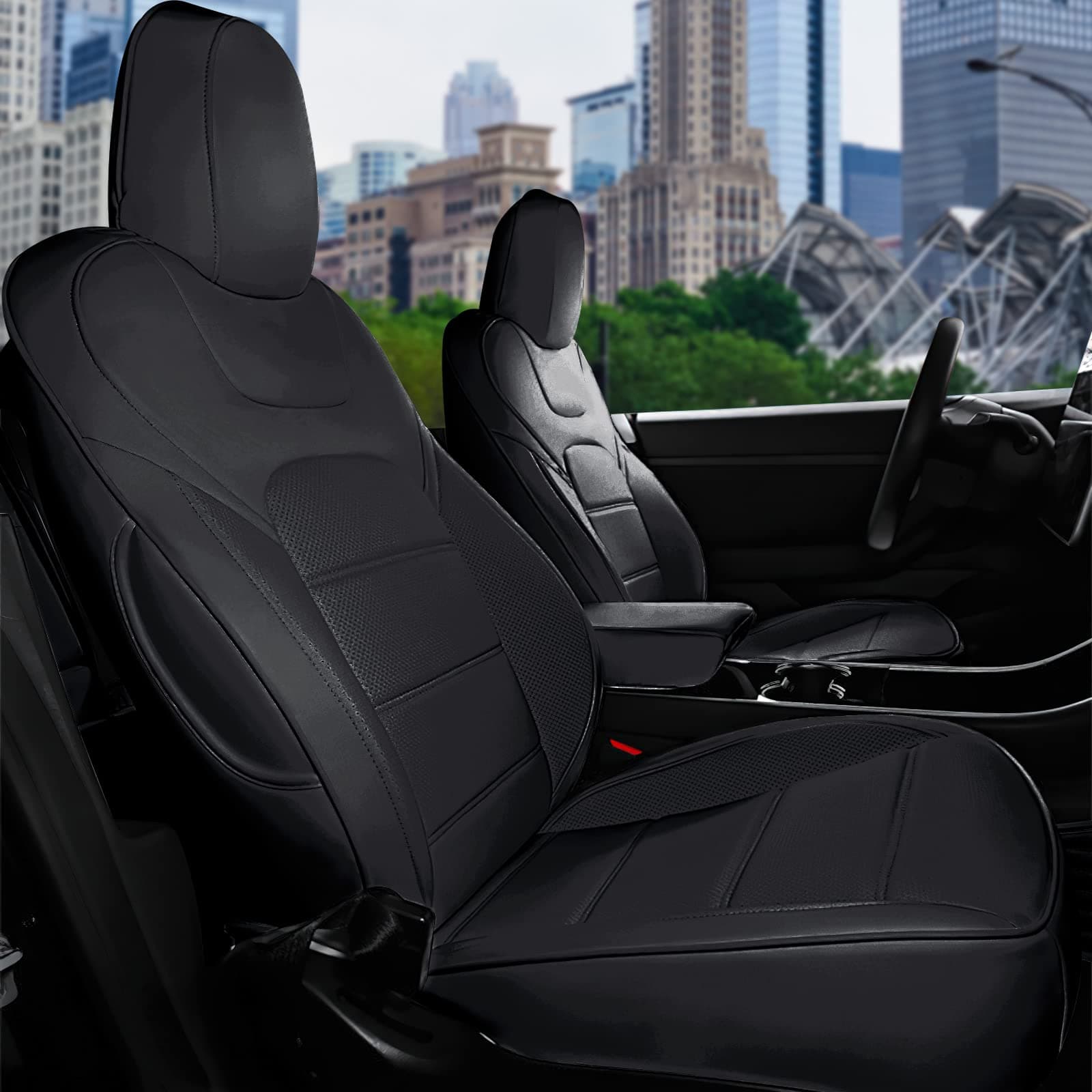 RuiYue CarryFit Tesla Model 3 Car Seat Cover, Nappa Leather Seats Protector, Full Surround Customized Interior Accessories for 2017 2018 2019 2020 2021 2022 2023 (Black)