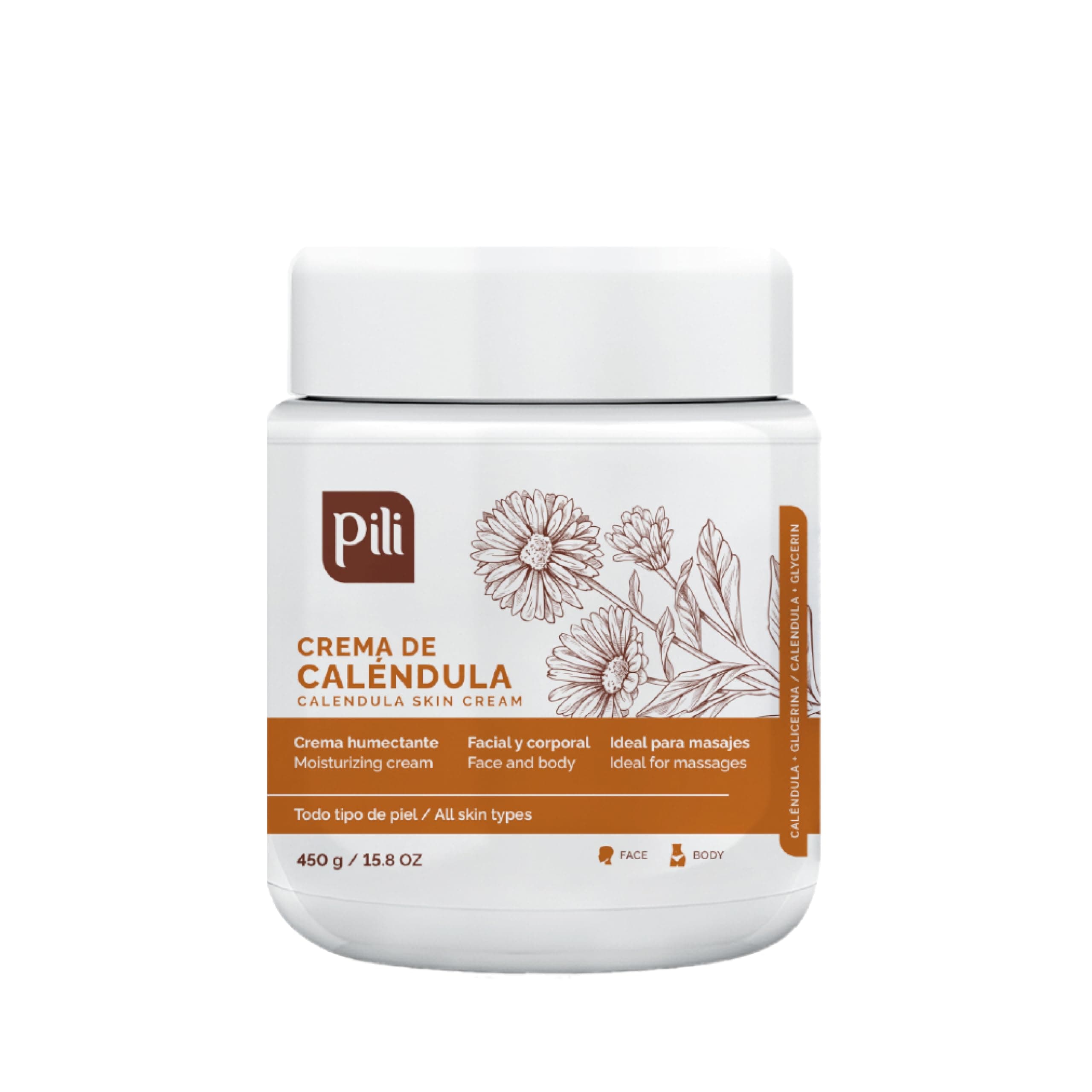Pili Natural Calendula Cream - Moisturizing Cream for Rough, Dry, or Chapped Skin - 15.8 oz - Crema de Calendula