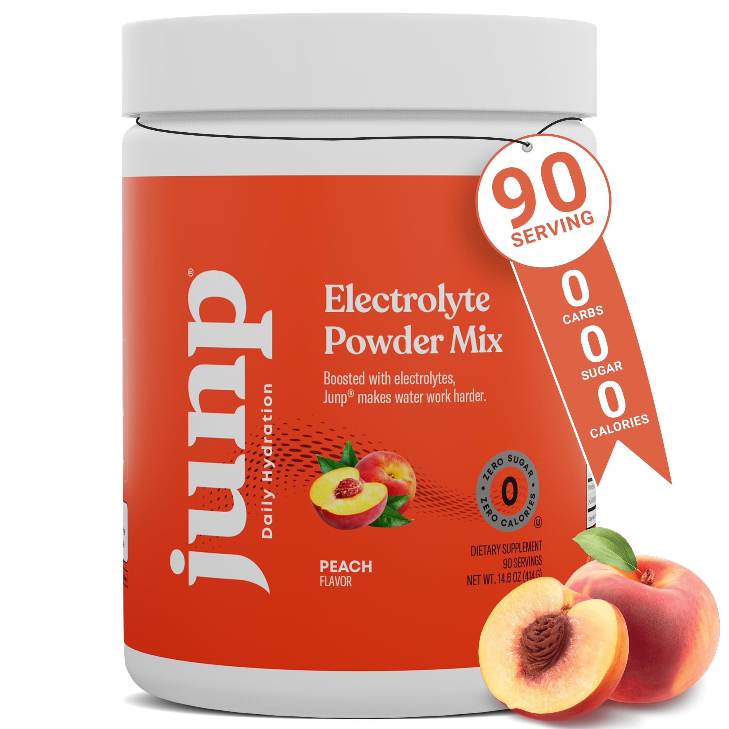 JUNP Electrolytes Powder No Sugar No Carbs – Orchard Fresh Juicy Peach Drink Mix - Potassium & Salt Electrolyte Hydration Powder Zero Calorie Sugar Free Electrolyte Powder, Keto Friendly, 90 Servings
