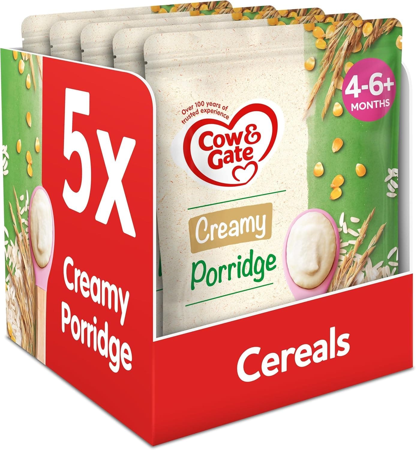 Cow & Gate Creamy Porridge Baby Food Cereal, 4-6+ Months, 125g (Pack of 5)