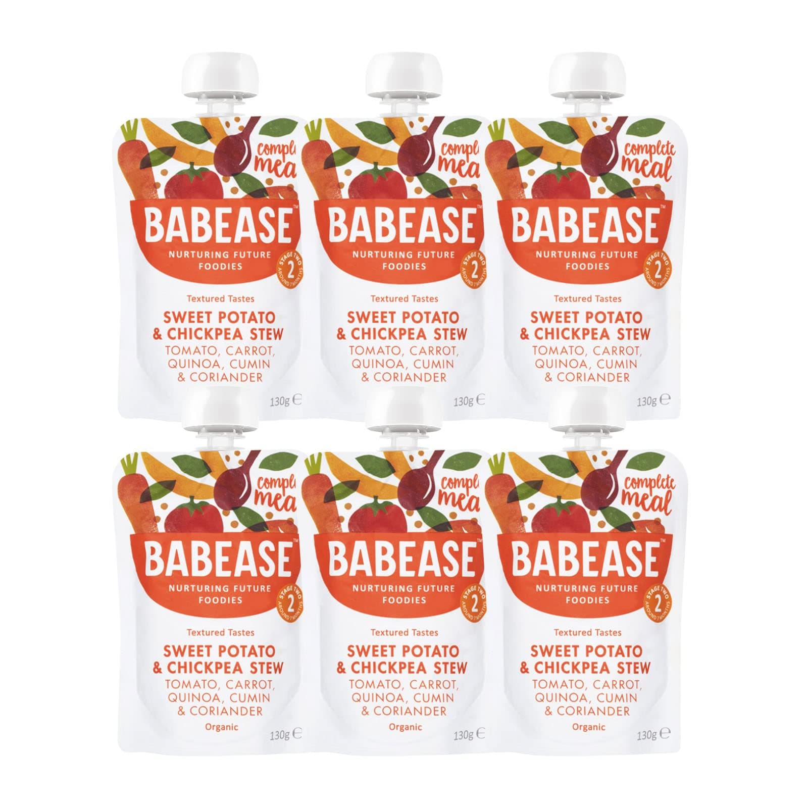Babease Organic Sweet Potato & Chickpea Stew - Stage Two Baby Food, 130G (Pack of 6)