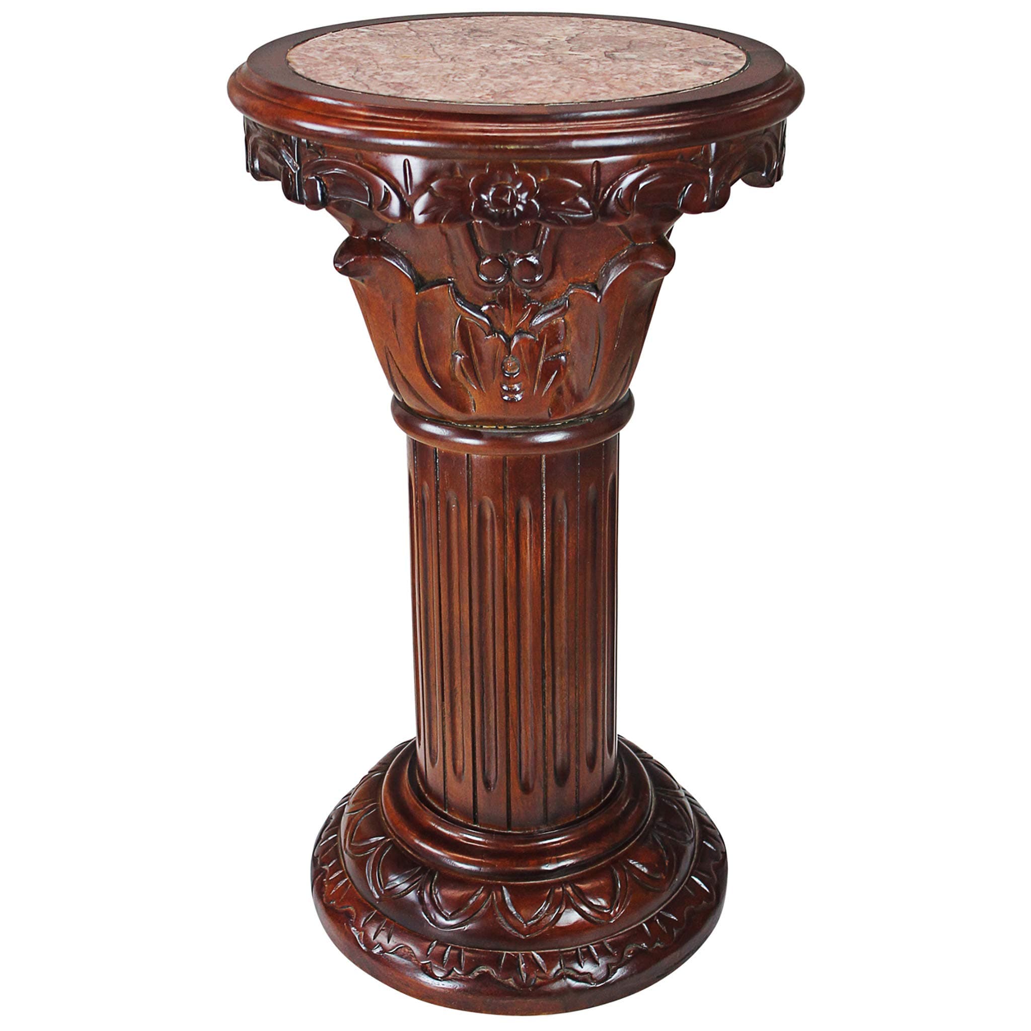 Design Toscano Imperia Pedestal Column Plant Stand, Medium, Hardwood and Marble, Cherry, 58.5 cm