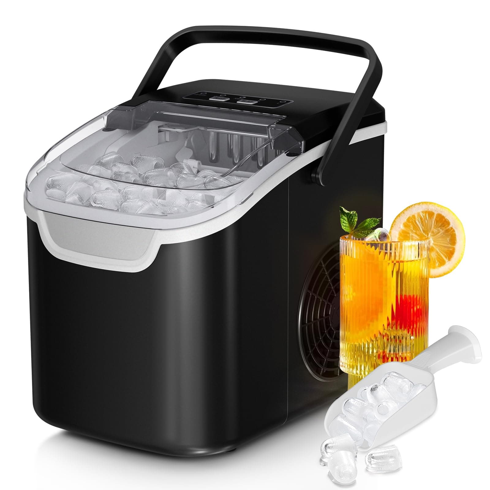 Countertop Ice Maker Machine, 6 Minutes 8 Ice Cubes, 26 lbs/Day Ice 2 Sizes - Portable Mini, Energy Saving & Basket/Scoop, for Home, Party, Travel, Camping, Bar, Black