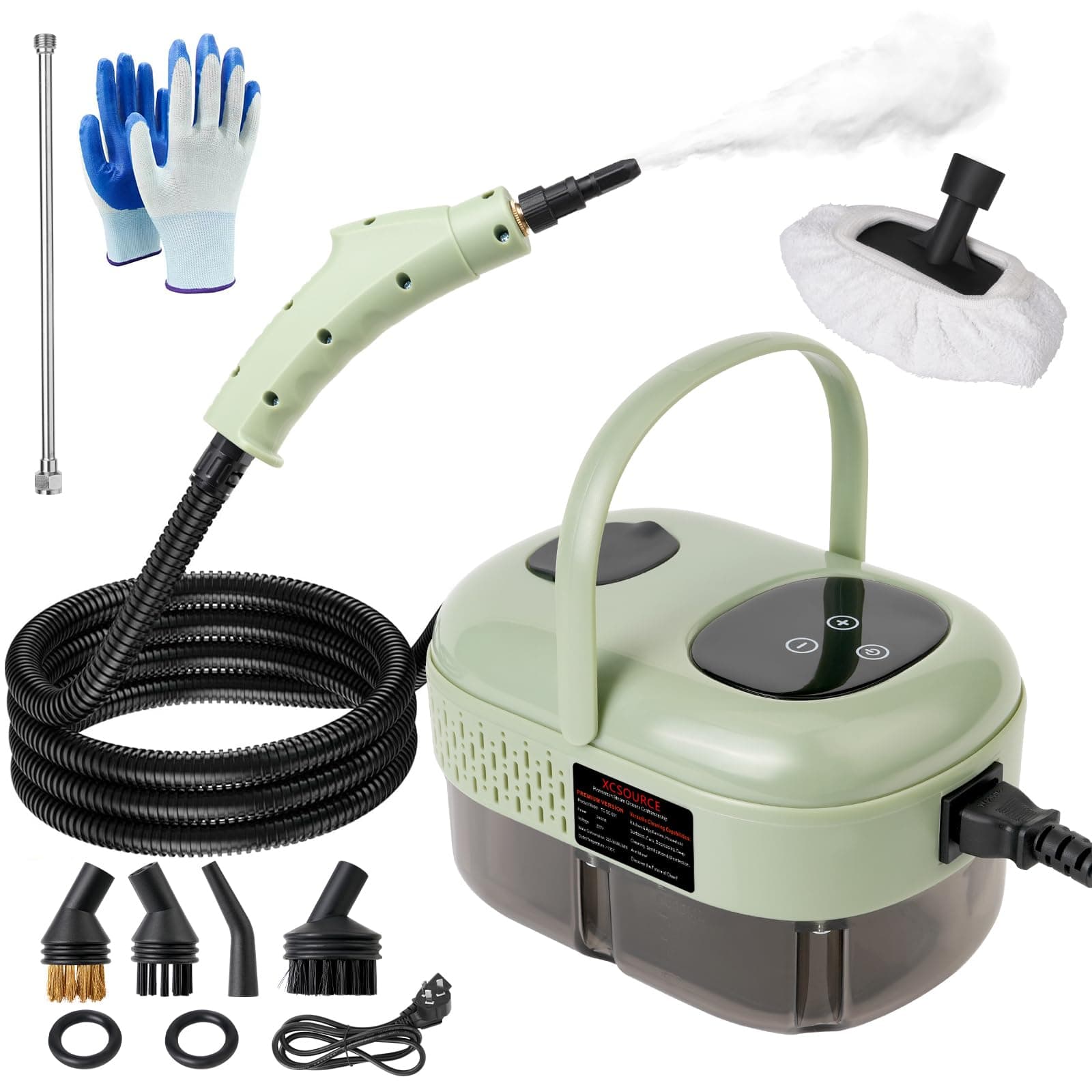 Handheld Steam Cleaner, 2500W High Pressure Steamer for Cleaning, Portable Steam Cleaning Machine for Home With 3 Brushes, High-Temperature Steam Cleaner for Car, Kitchen, Furniture and Tile - Green