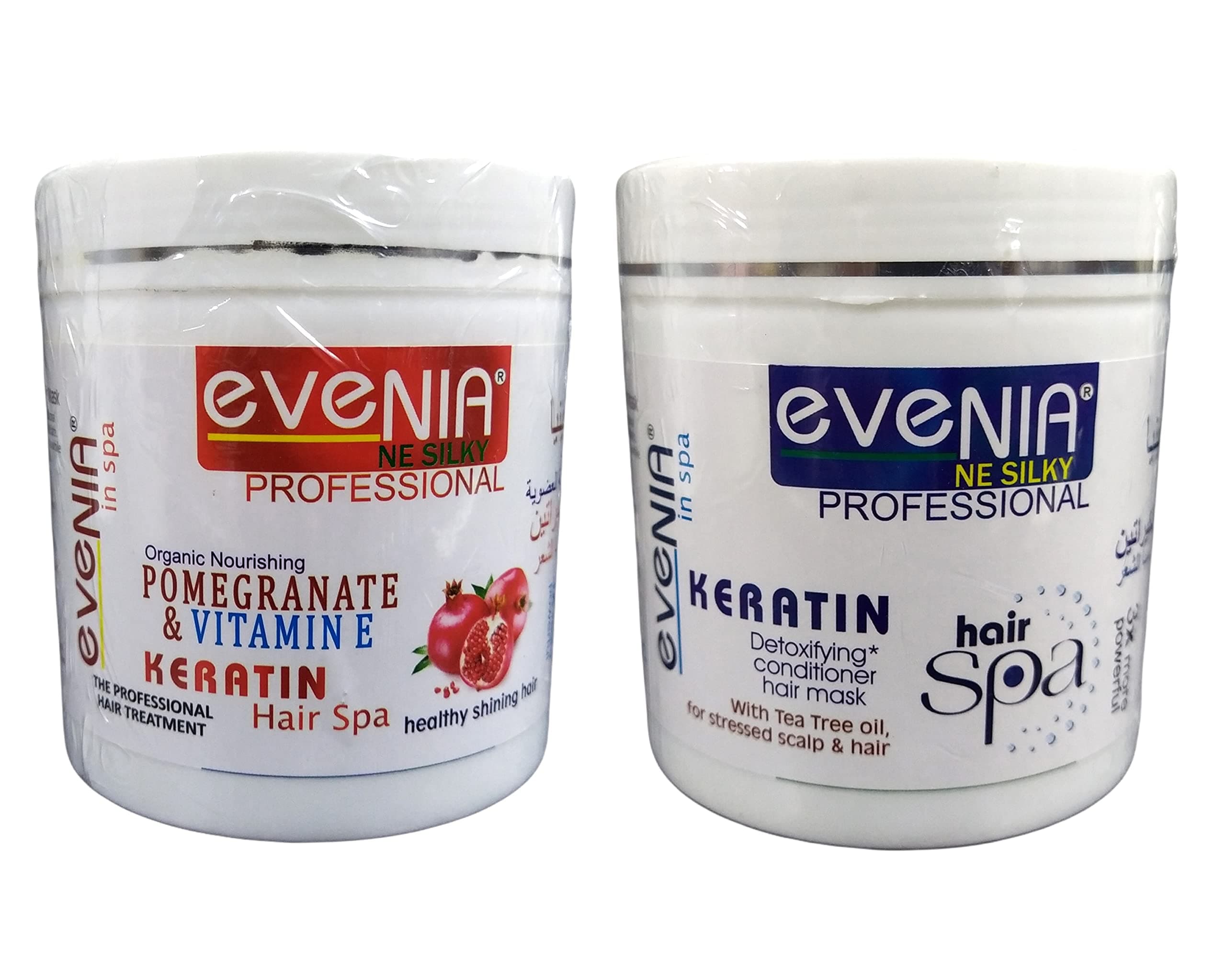 EVENIA 2pcs COMBO ORGANIC NOURISHING KERATIN HAIR SPA WITH POMEGRANATE & VITAMIN E & DETOXIFYING CONDITIONER FOR PROFESSIONAL BEAUTY PARLOUR SALOON OR HOME USE