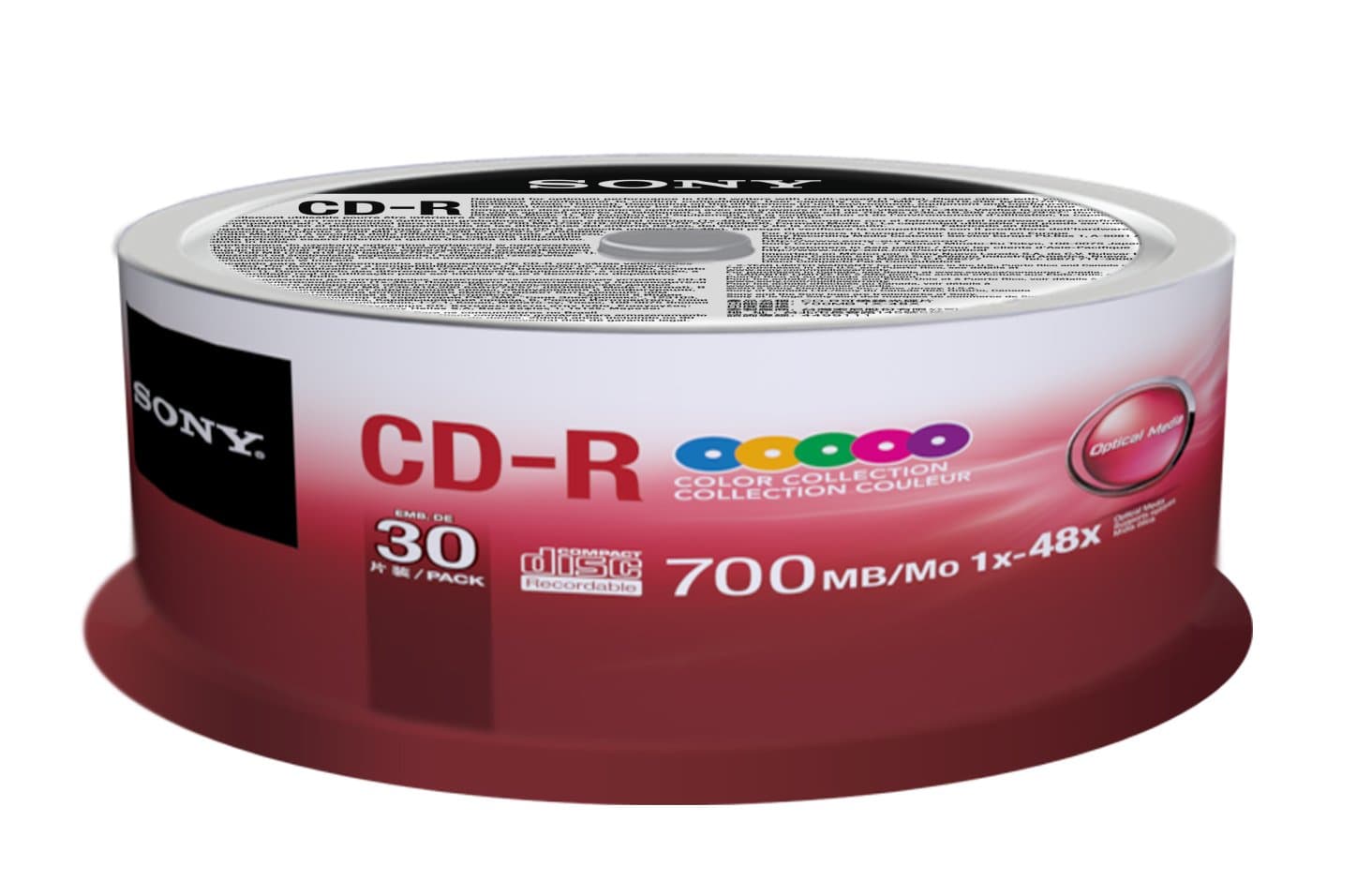 30CDQ80XP CD-R 48X 80 min/700MB Color Spindle Compact Disc, 30-Pack