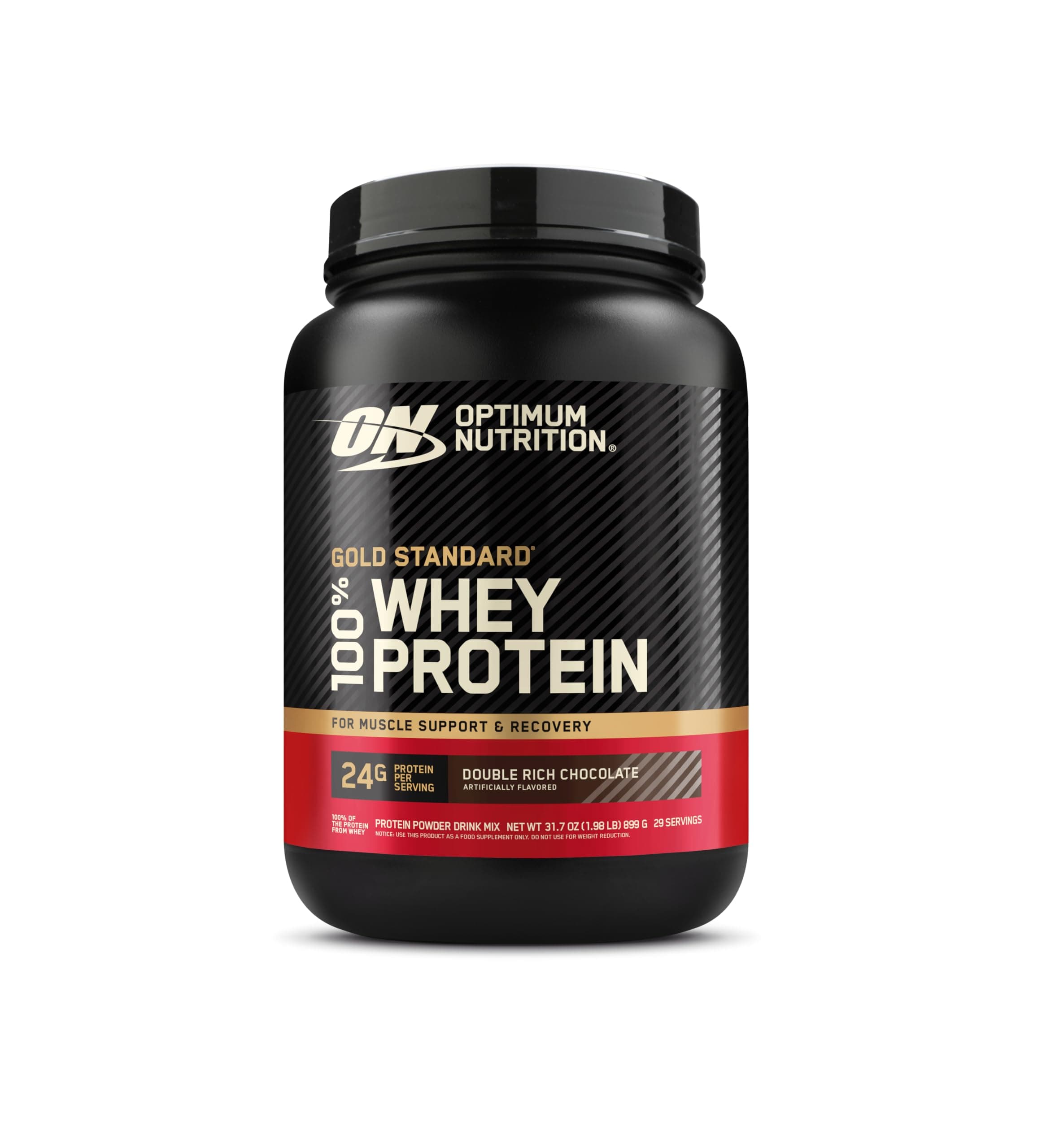 Optimum Nutrition (ON) Gold Standard 100% Whey 907 g, (Double Rich Chocolate) Protein Powder for Muscle Support & Recovery, Vegetarian - Primary Source Whey Isolate