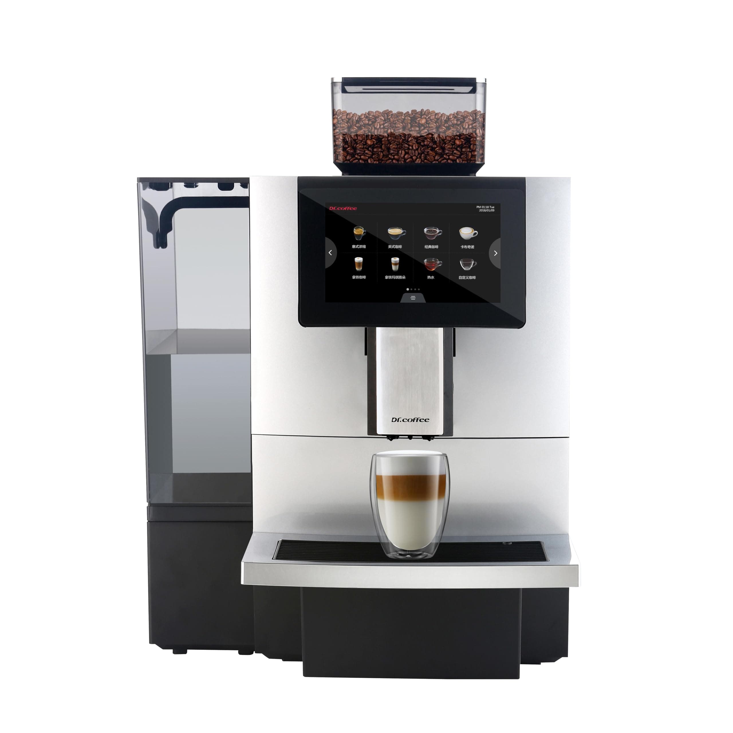 DR. COFFEE F11 Big Plus Automatic Espresso Machine, Coffee Machine with Milk System, Americano and Cappuccino, 24 Coffee Drinks for Office, Hotel and Convenience Store,Sliver colour