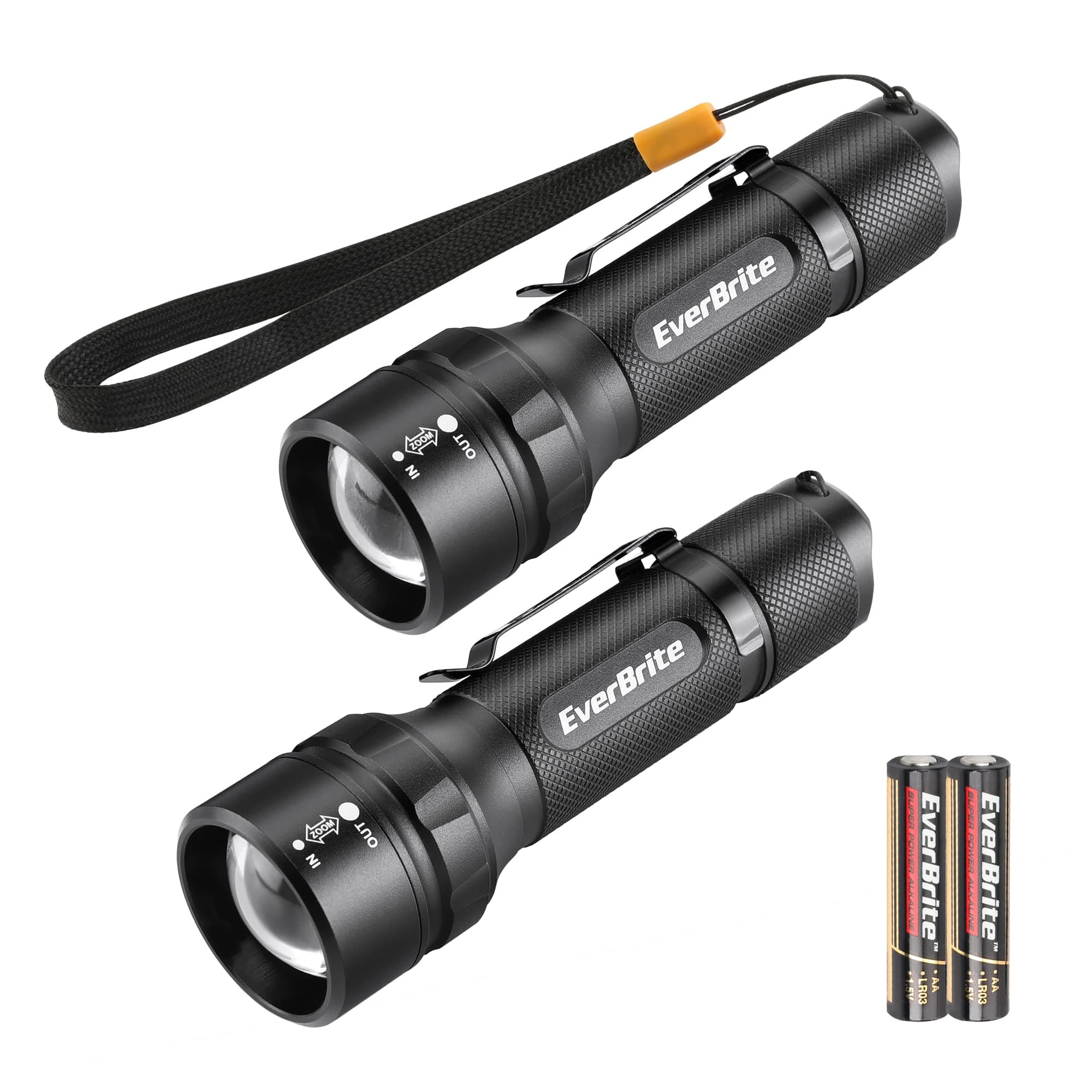 EverBrite LED Torches Zoomable 2 Pack, Aluminum Alloy Torch Camping Light with Belt Clip, 3 Modes Powerful Flashlight Torch 150LM for Outdoor Lighting Hiking
