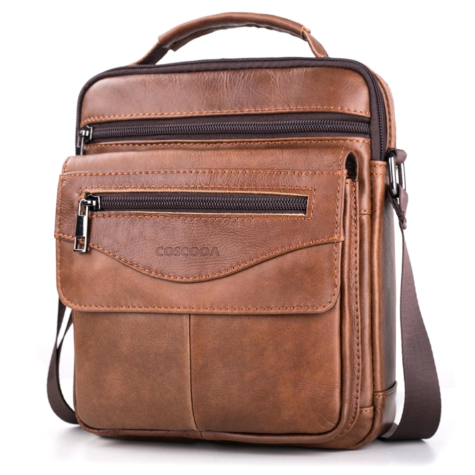 Men's Leather Crossbody Shoulder Bag - Messenger Satchel Travel Handbag