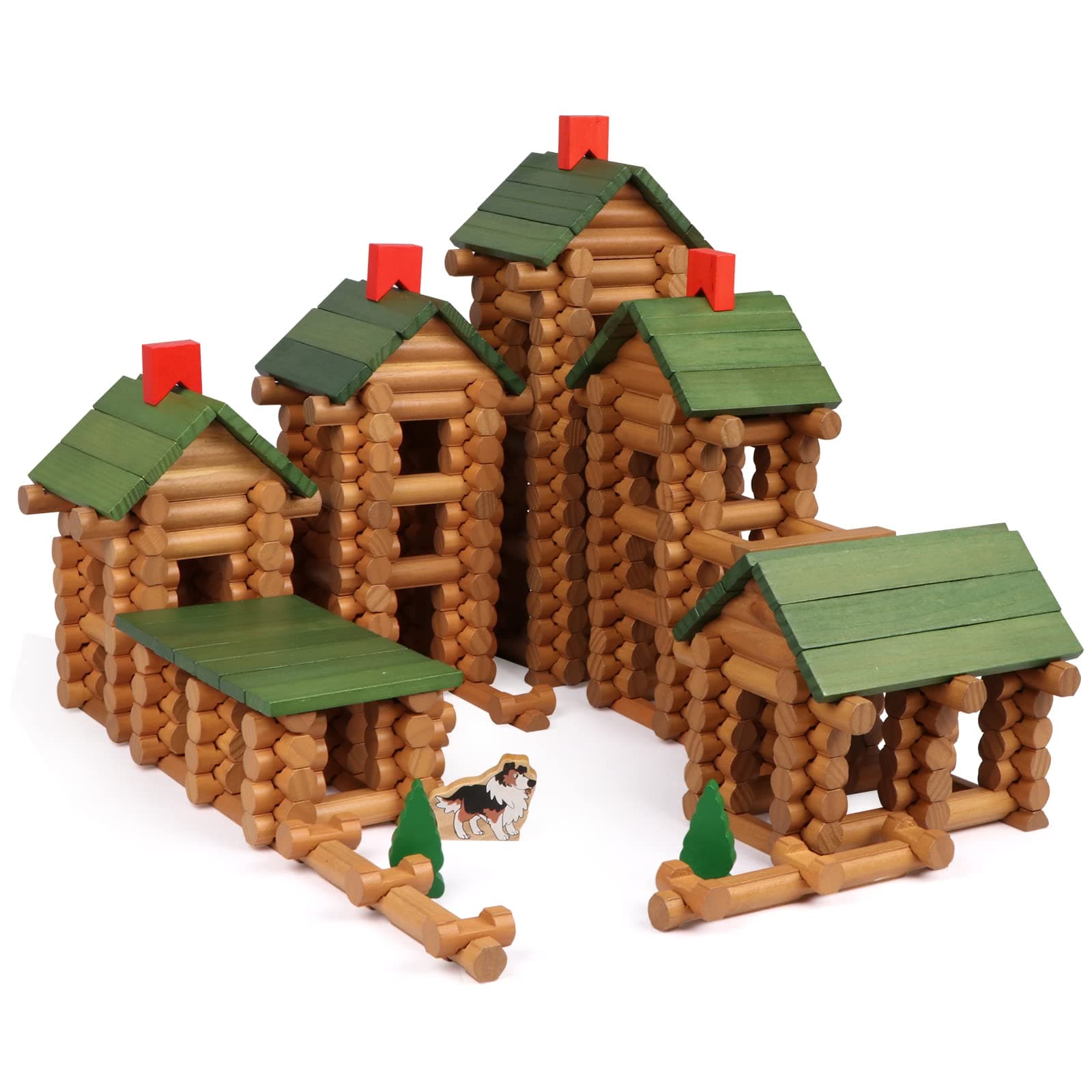 530 Pcs Wooden Logs Set Ages 3+, Classic Building Log Toys for Kids, Creative Construction Engineering Educational Gifts