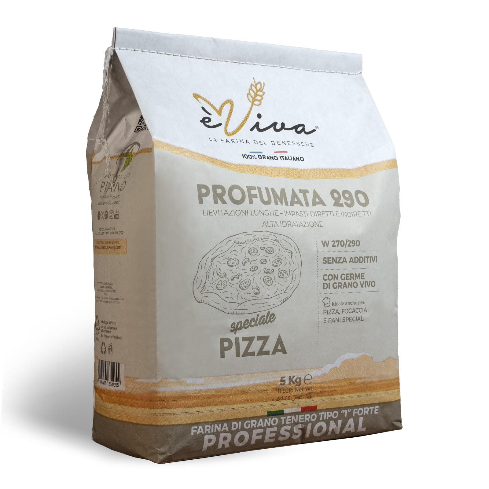 Agricola Piano – Profumata 290 | Strong Flour/Bread Wheat Italian Type 1 Strong kg 5, With Live Wheat Germ, 100% Natural Italian Flour, Without Additives, Ideal for Bread, Pizza, Sandwiches and Sweets