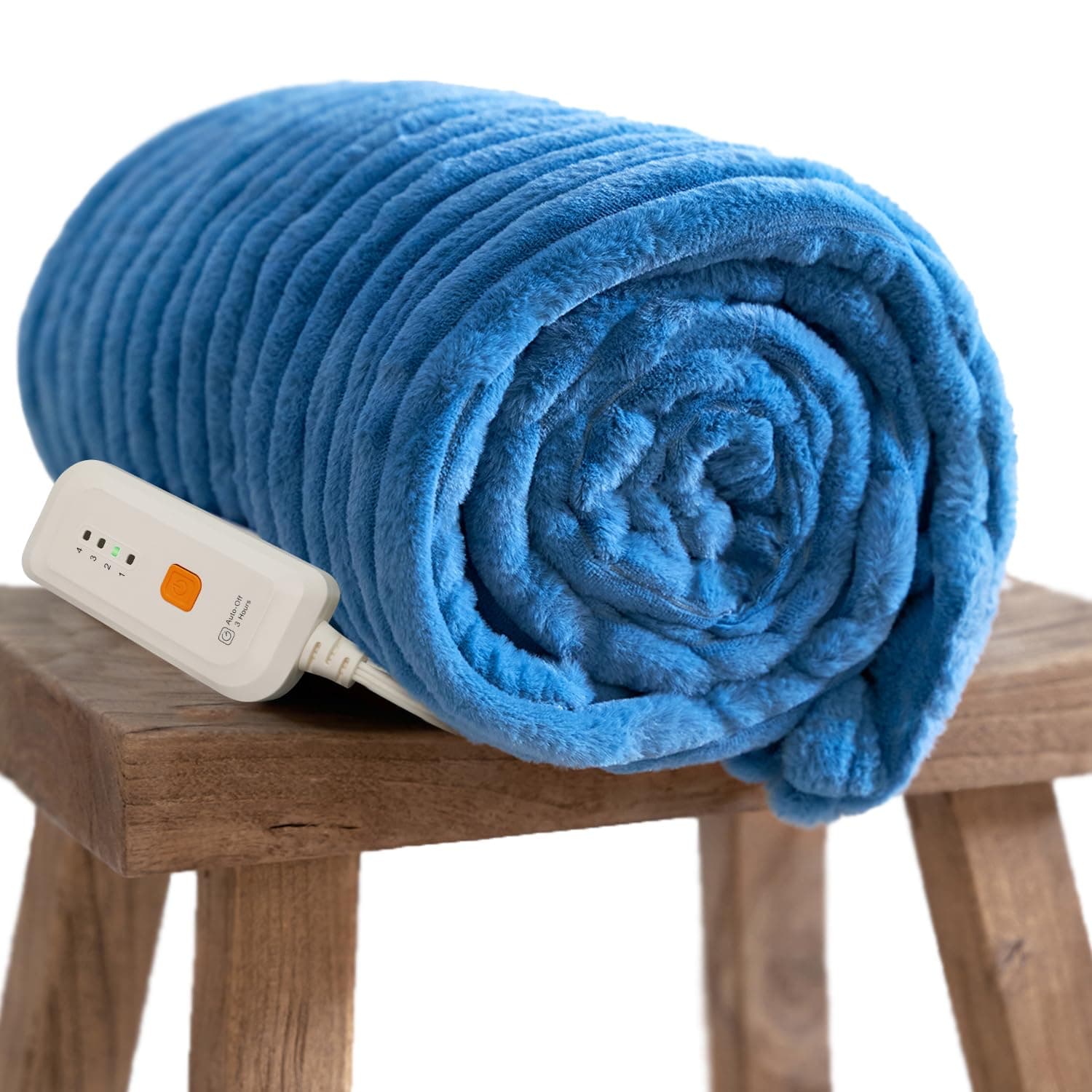 GOTCOZY Electric Blanket Heated Throw 50''X60''- Ribbed Faux Fur Heated Blanket with 5 Heating Level & 3 Hour Auto Off Heating Blanket, ETL&FCC Certified Machine Washable(Blue Moon)