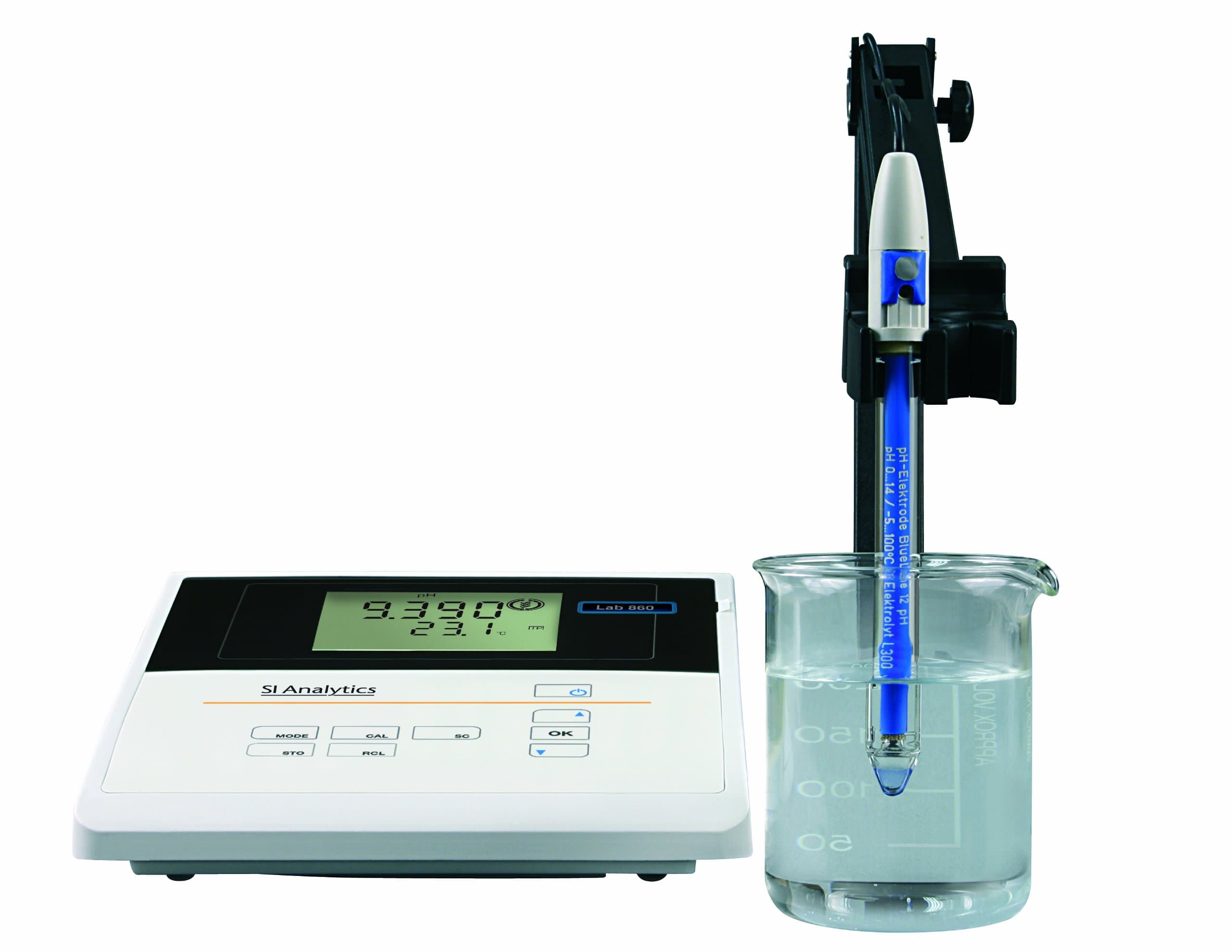 285204080 Lab 850 Benchtop pH Meter Set for Laboratory Analysis, Including Electrode BlueLine 25 pH Electrode, Cover Z 880, Stand, Power Supply Z 850, and Buffers, 240mm W x 190mm H x 80mm D