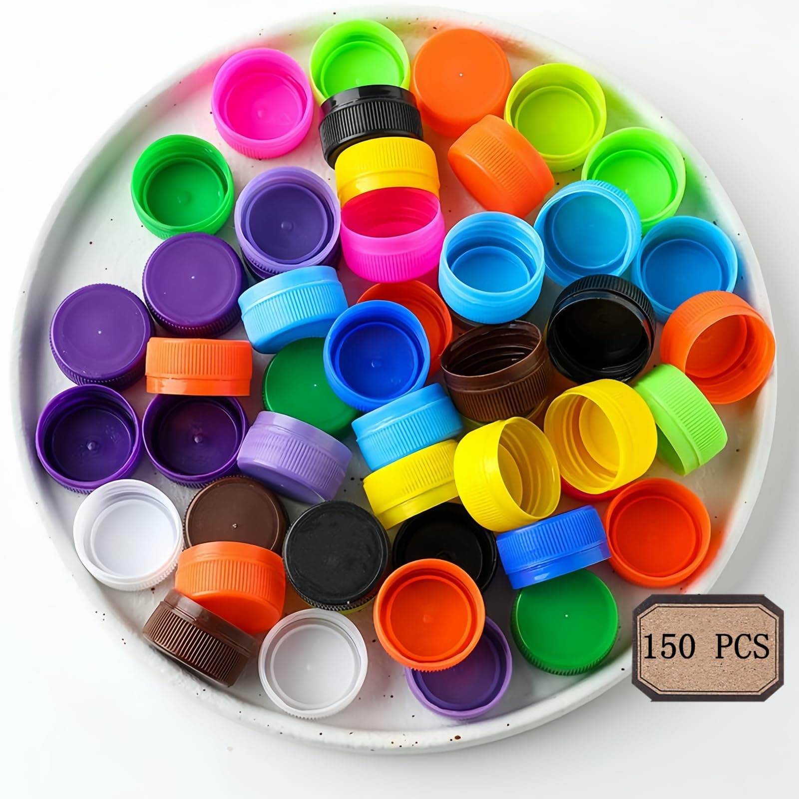 NELJIBEHU 150 Pcs Plastic Bottle Caps for Crafts - Ideal for DIY Home Decor, Educational Projects, and Unique Gifts