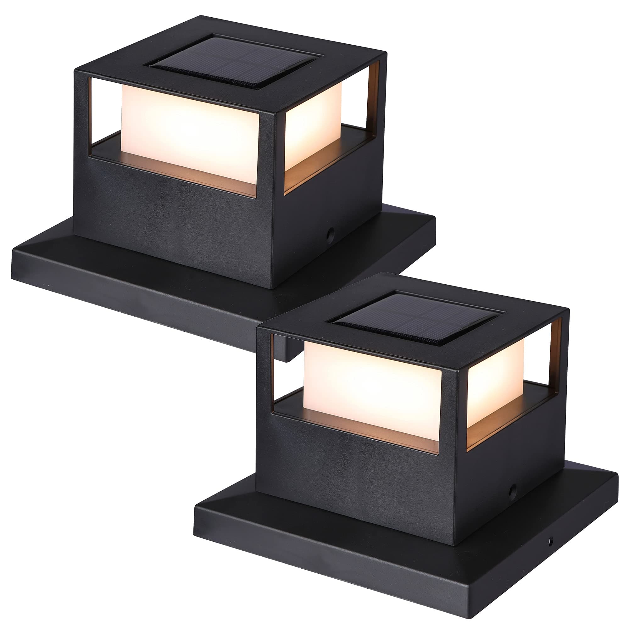 MAGGIFT 2 Pack Solar Post Lights, 20 Lumen Outdoor Warm White High Brightness SMD LED Lighting Solar Powered Cap Light, Fits 4x4, 5x5 or 6x6 Wooden Posts, Waterproof for Yard Fence Deck or Patio