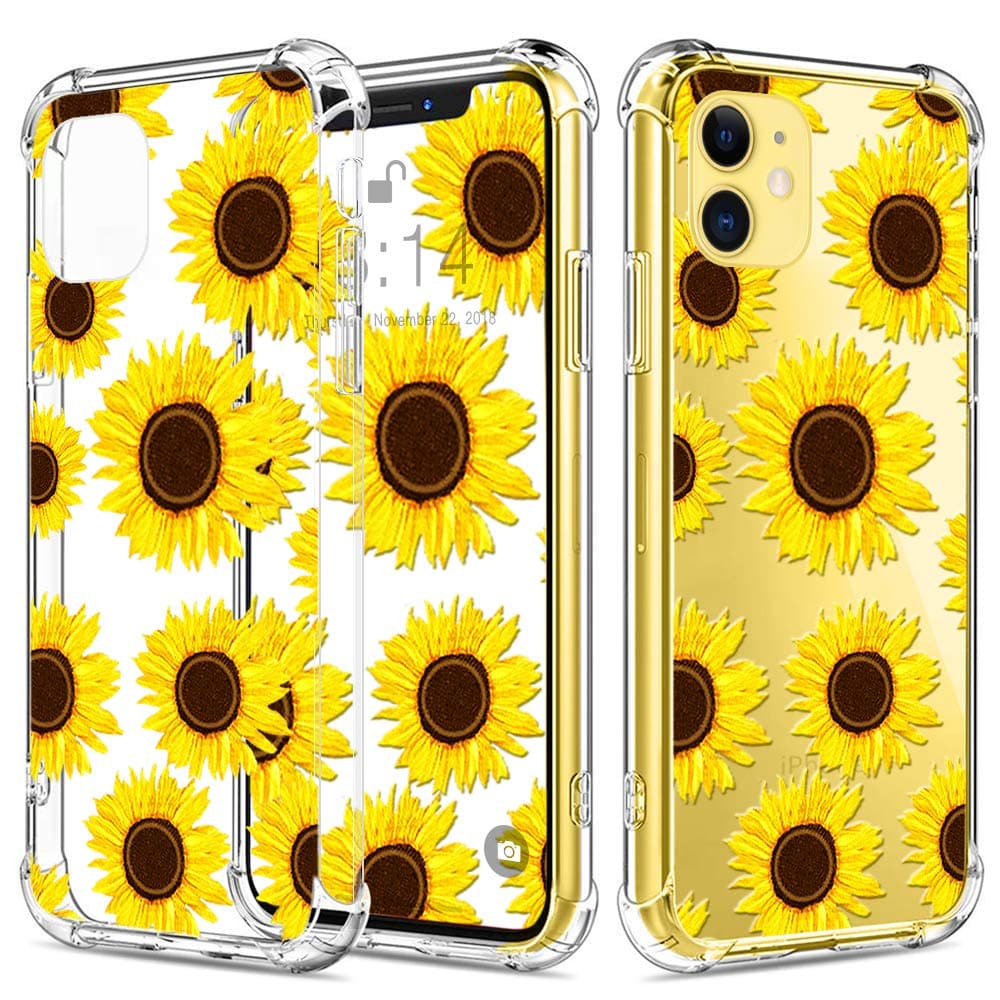 CAROKI Clear Sunflower Pattern Designed for iPhone 11 Case, Clear Case Shockproof TPU Bumper with Protective Soft Case Cover for iPhone 11 6.1"(2019)