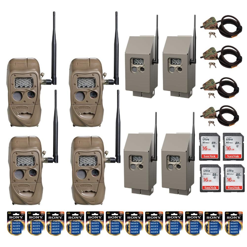 Cuddeback CuddeLink J Series 20MP Long Range IR Trail Cameras 4 Pack (11438) All-in-One Field Kit with Memory Cards, Batteries, CuddeSafe Security Boxes and Cable Locks