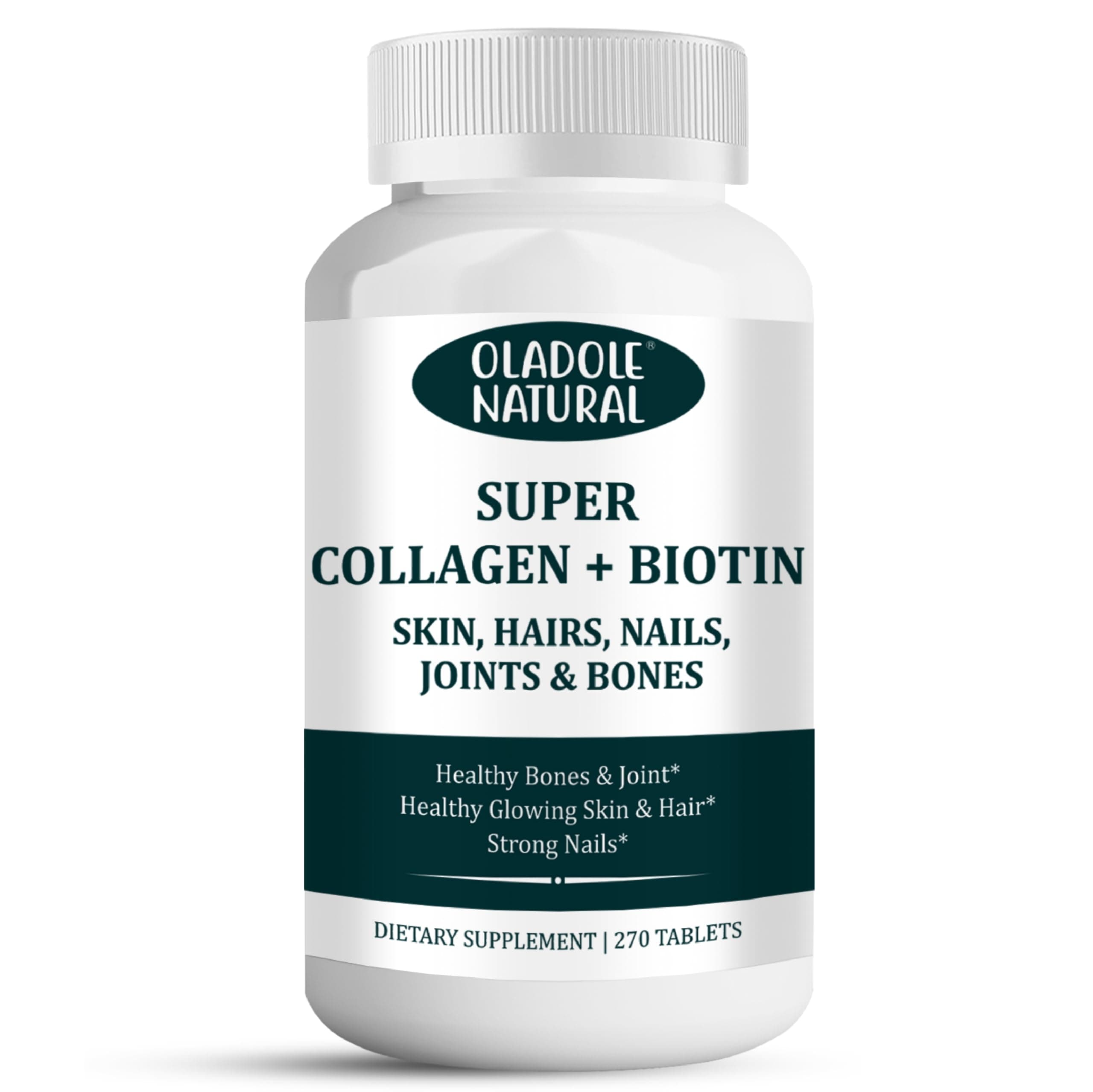 Super Collagen Peptides + Vitamin C & Biotin, 3g Collagen Per Serving, Gluten Free, Promotes Healthy Hair, Beautiful Skin, and Nail Support, Dietary Supplement, 270 Tablets