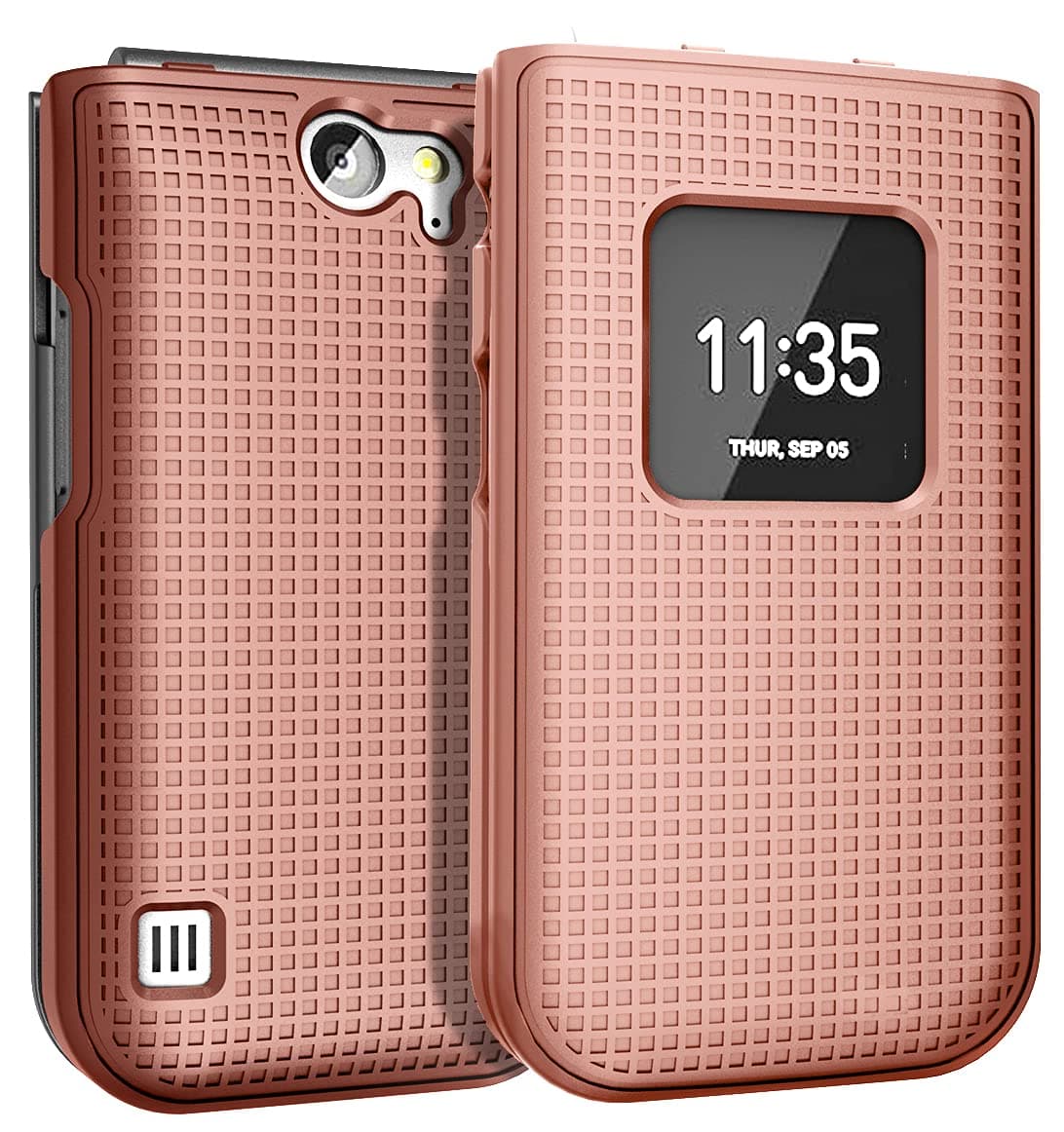 Nakedcellphone Case for Nokia 2720 V Flip Phone, [Rose Gold Pink] Protective Snap-On Hard Shell Cover [Grid Texture] for Verizon TA-1295, 2720V