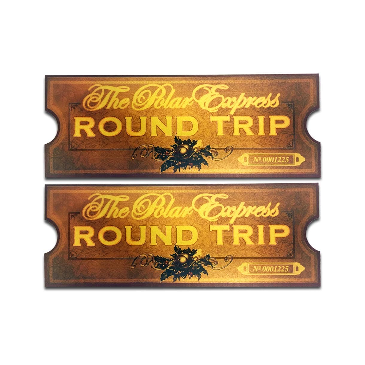 Polar Exp Round Trip Train Ticket Movie Replica Antique Gold Cardstock Heavy Paper Double-Sided for Christmas 8 x 3 inches (2)