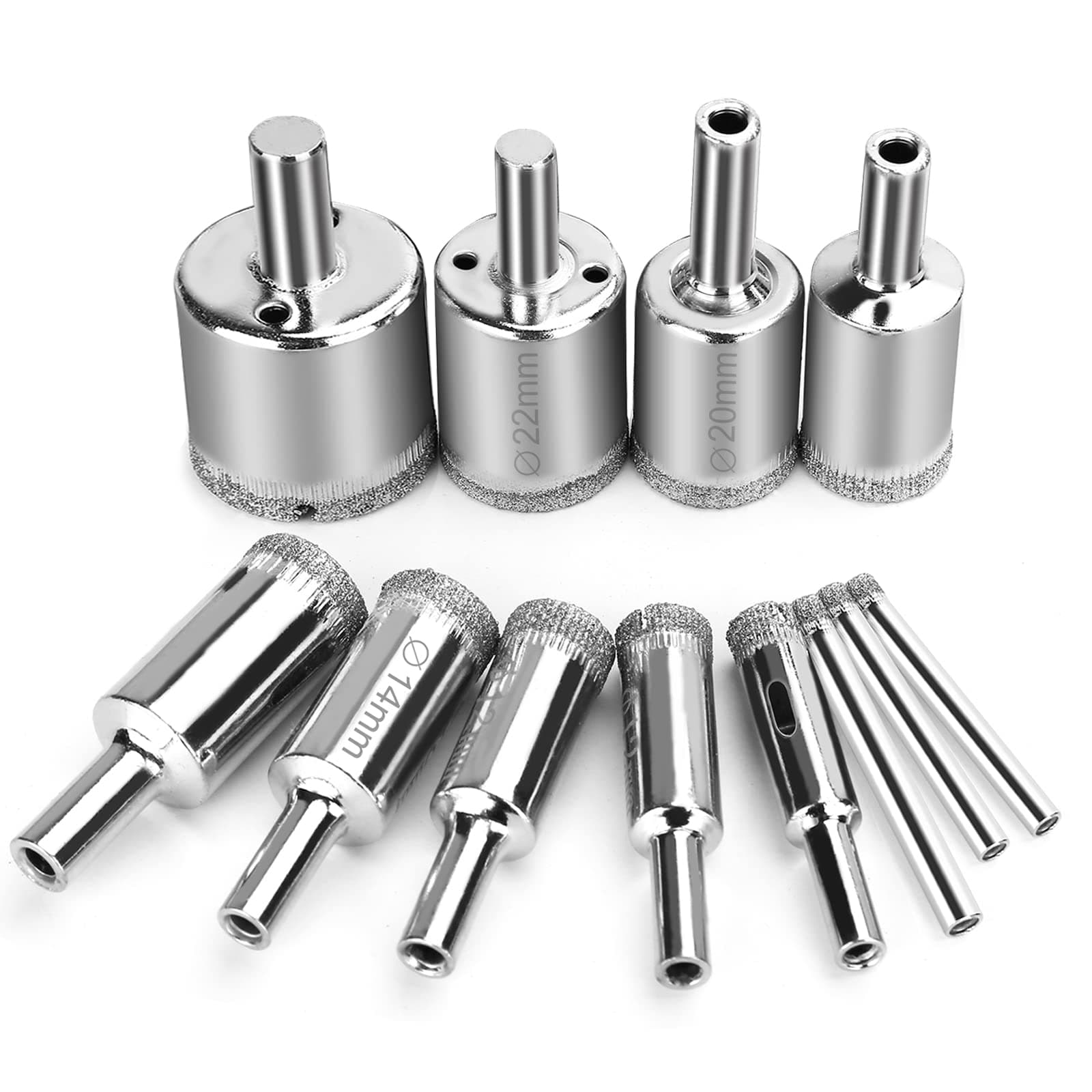 12 Pcs Diamond Drill Bits for Ceramic, Diamond Hole Saw Drill Bit Set Kit, Premium Glass Drill Bit for Bottles, Pots, Marble, Granite Stone, Tile Cutting 0.16 Inch - 1.18 Inch（4 mm - 30 mm） YLYL